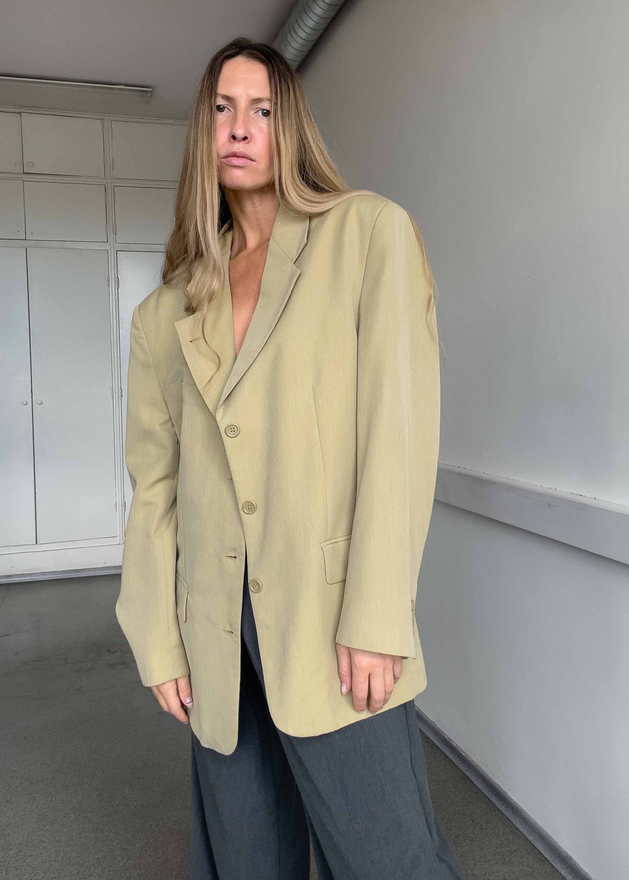 Vintage Light Yellow/Beige Oversized Blazer