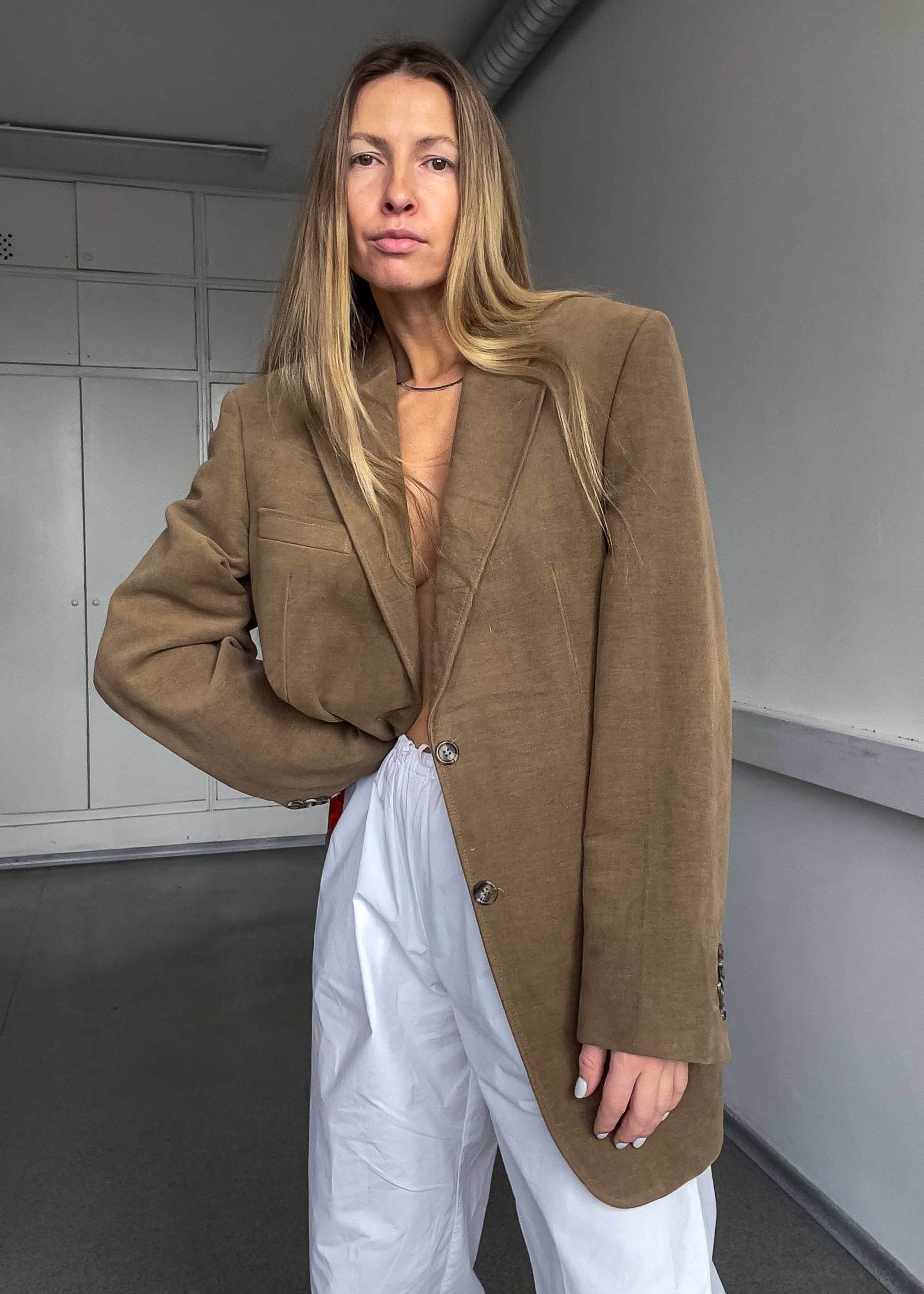 Vintage Camel Brown Oversized Velvet Blazer