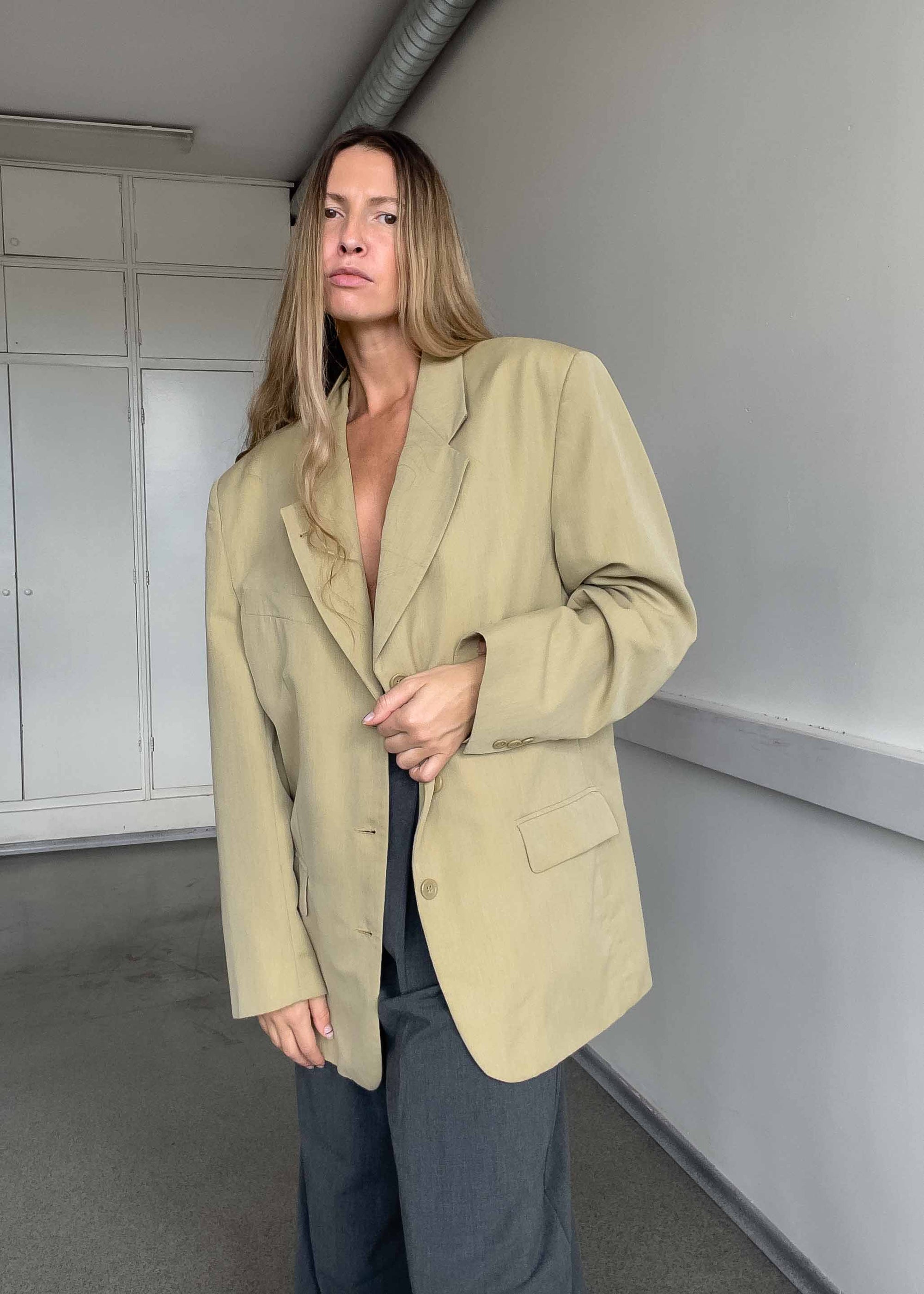 Vintage Light Yellow/Beige Oversized Blazer