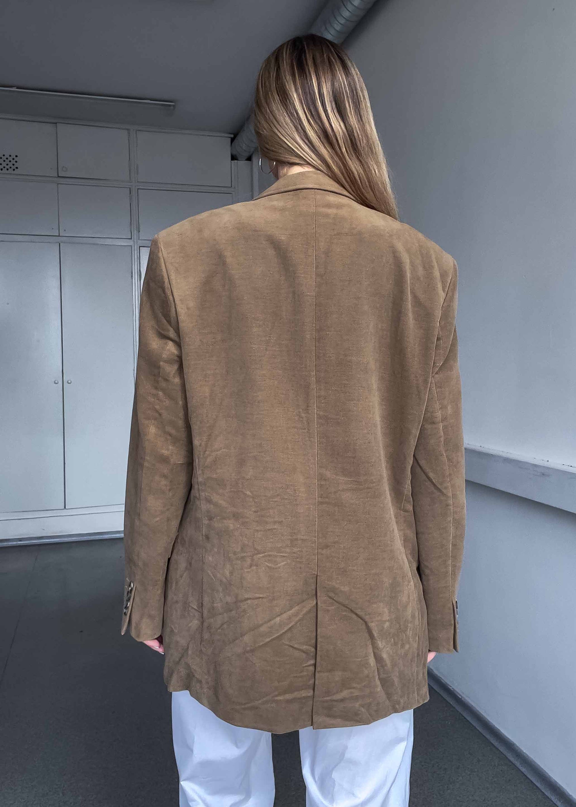 Vintage Camel Brown Oversized Velvet Blazer