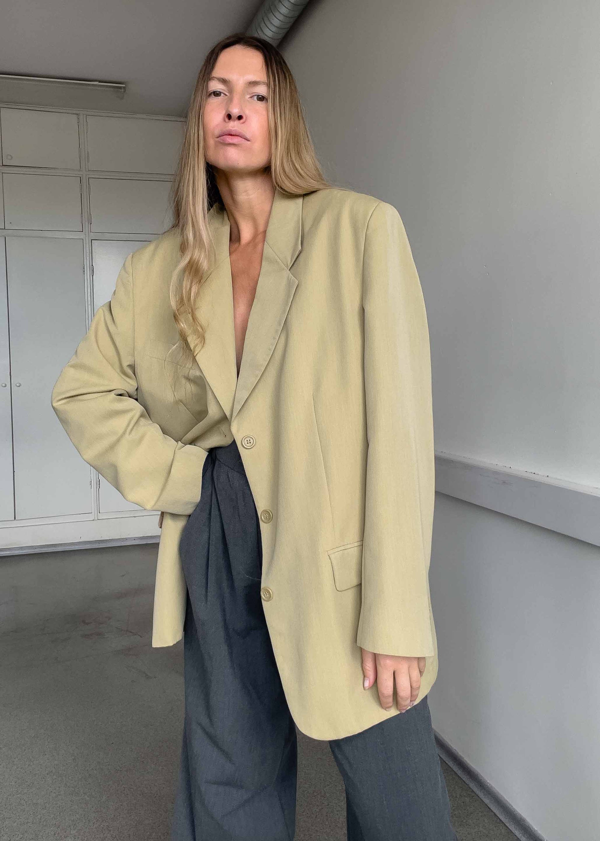 Vintage Light Yellow/Beige Oversized Blazer