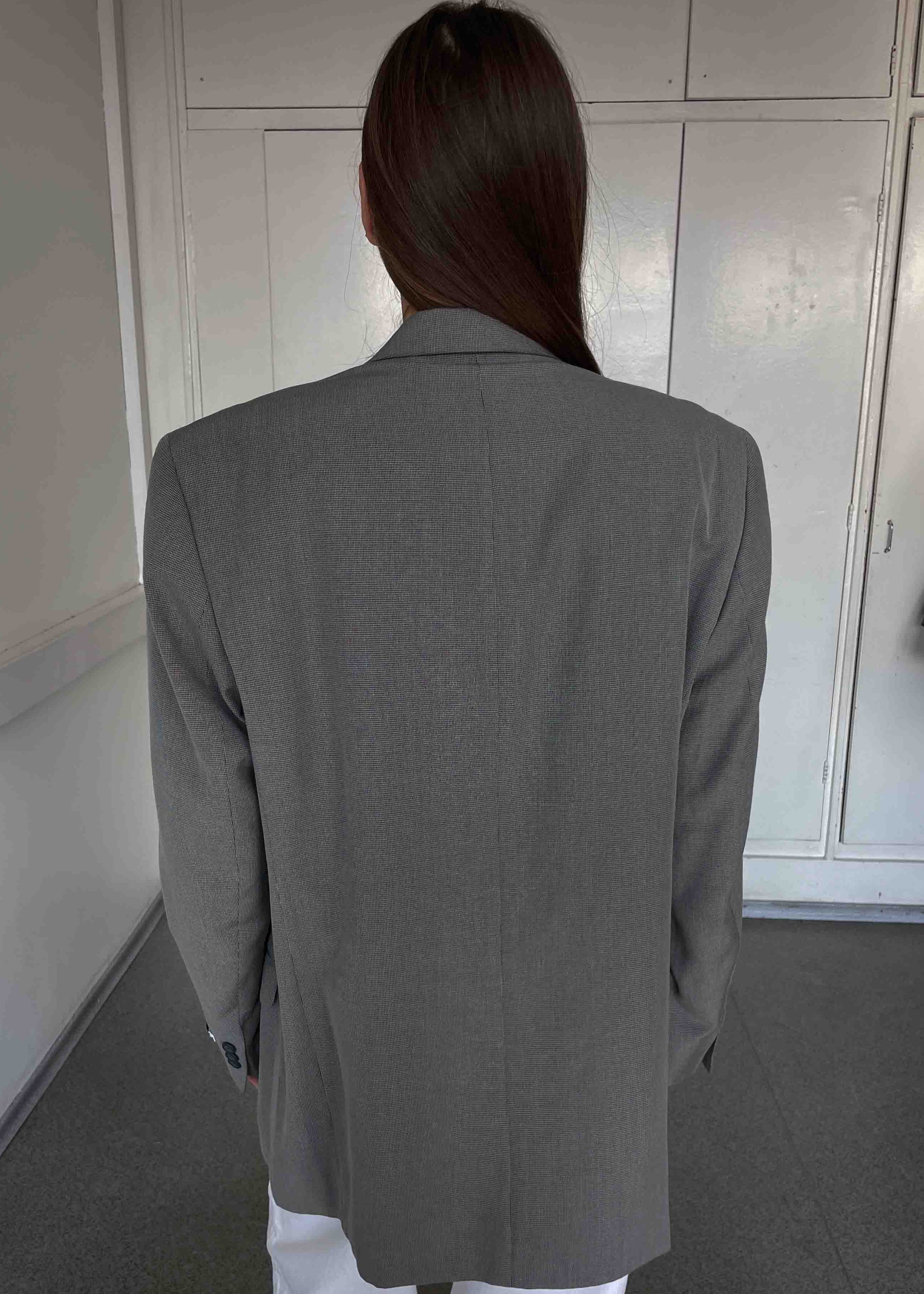 Vintage Light Grey Patterned Oversized Blazer