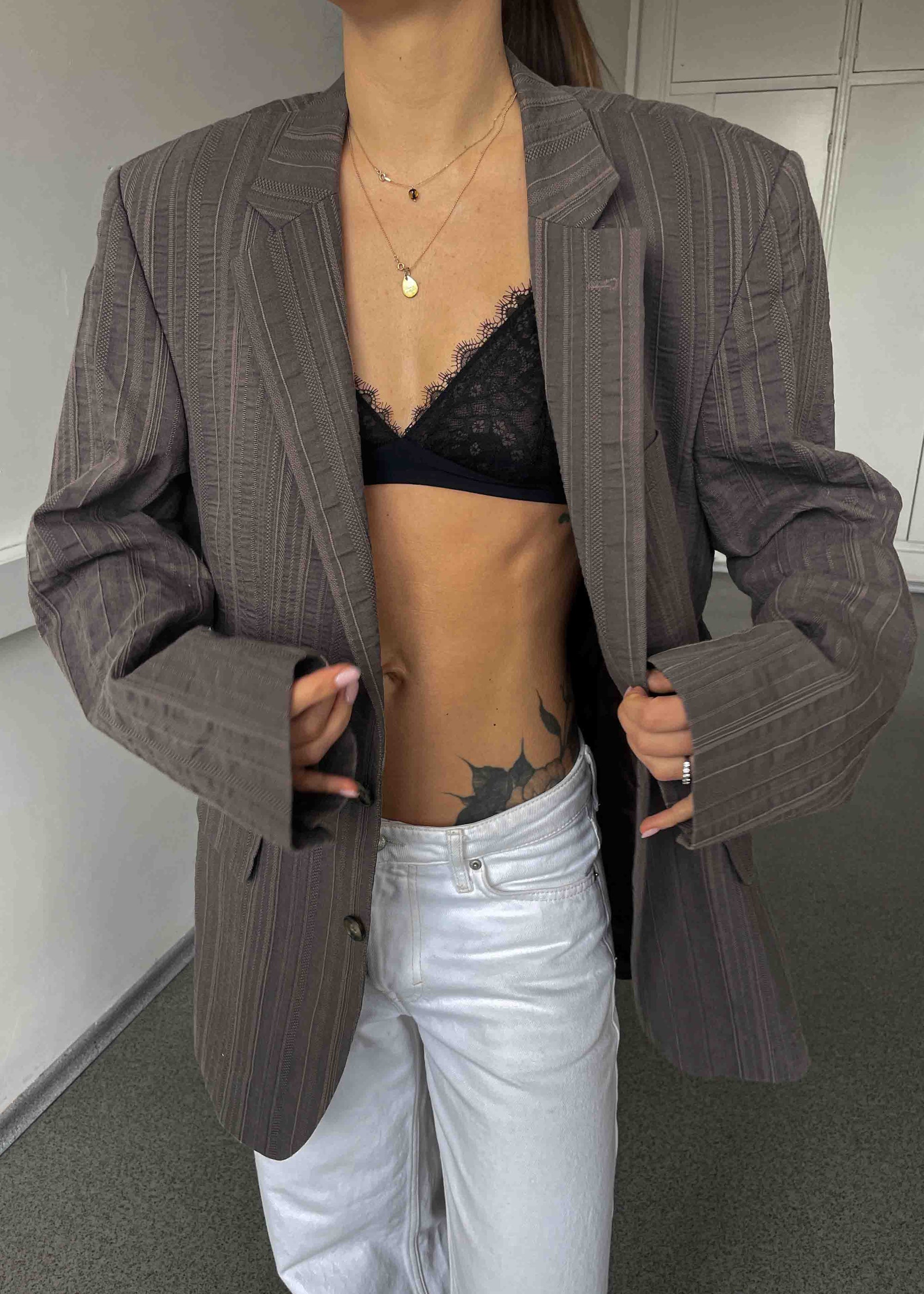 Vintage Brown Patterned Oversized Blazer