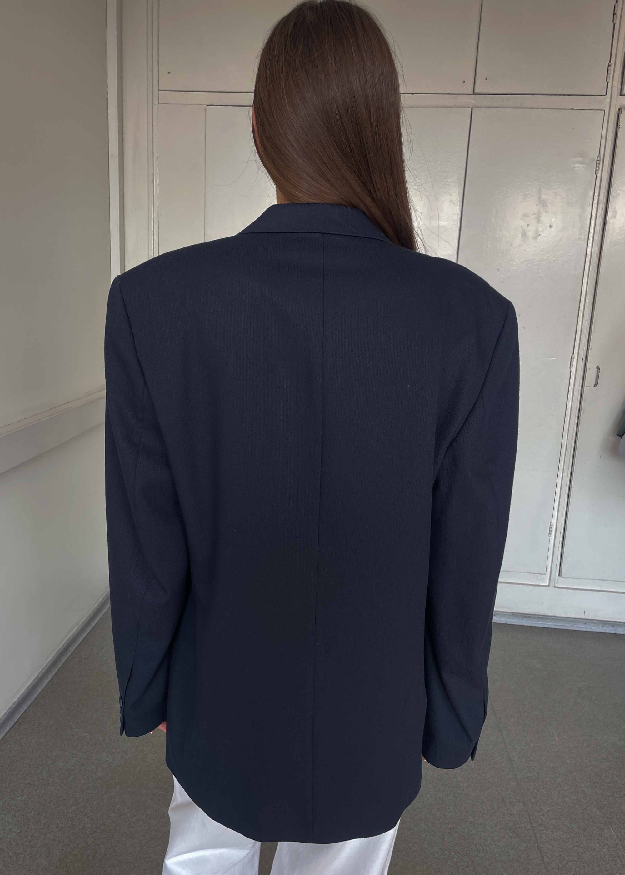 Vintage Dark Blue Patterned Oversized Blazer