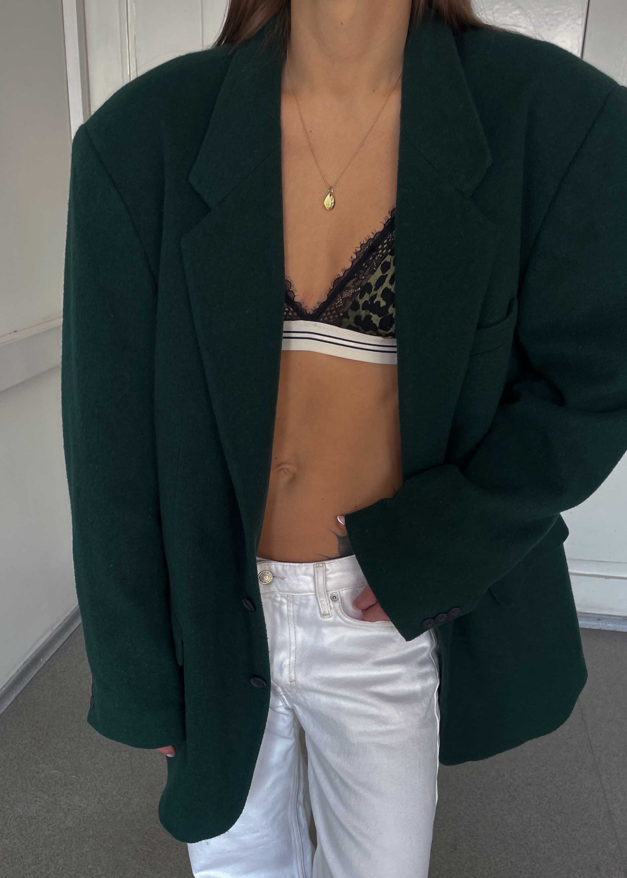 Vintage Green Brushed Wool Oversized Blazer