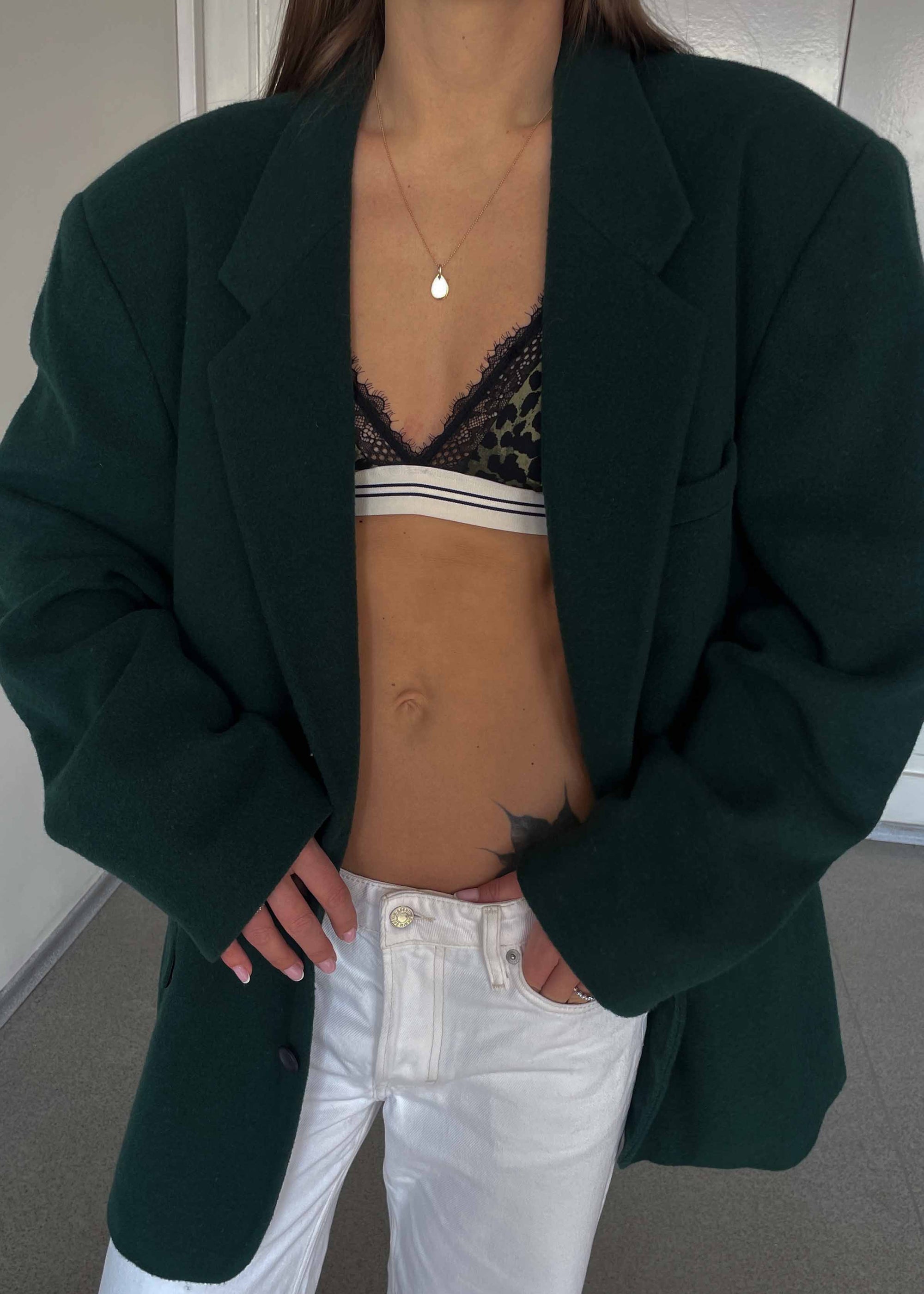 Vintage Green Brushed Wool Oversized Blazer