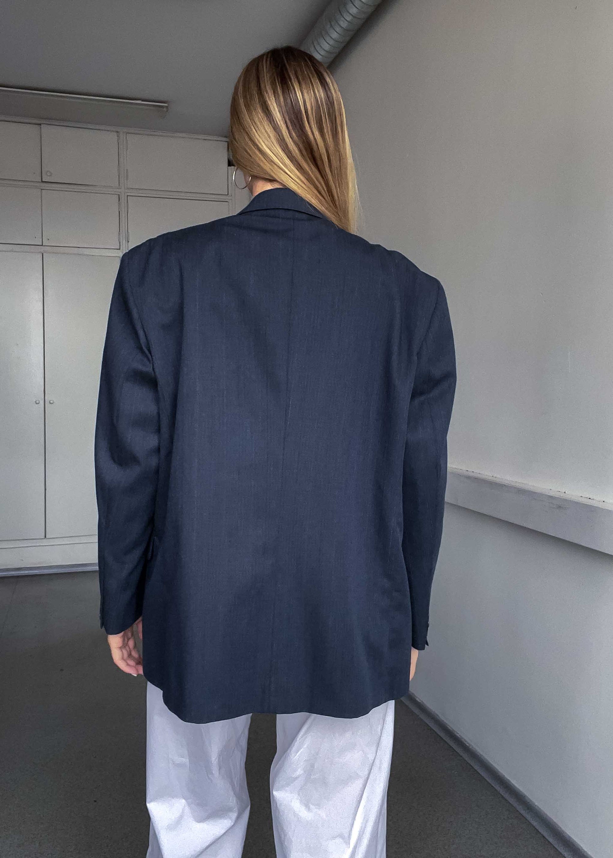 Vintage Oversized Double Breasted Blazer in Grey & Blue Tones
