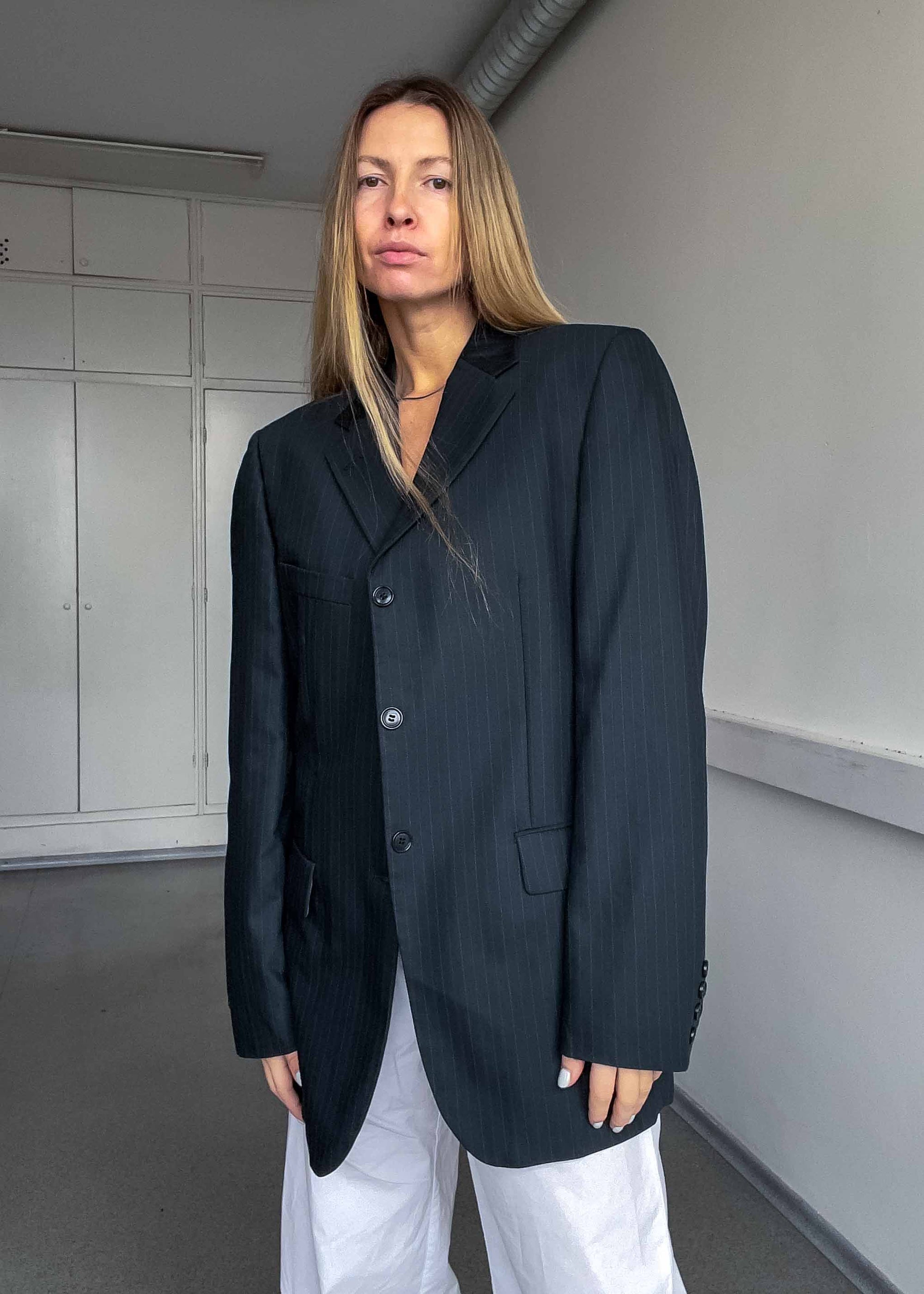Vintage Black Striped Oversized Blazer