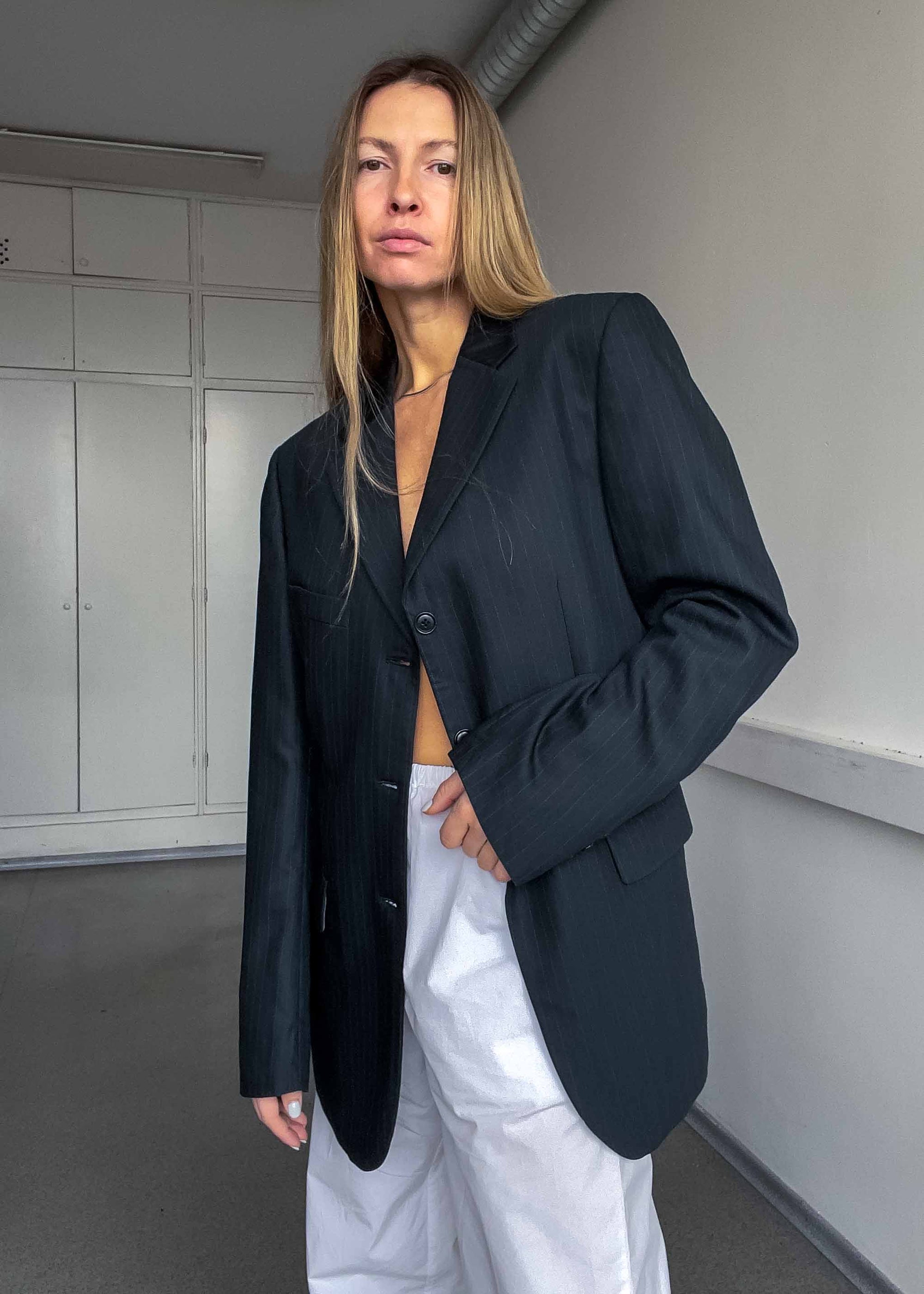 Vintage Black Striped Oversized Blazer