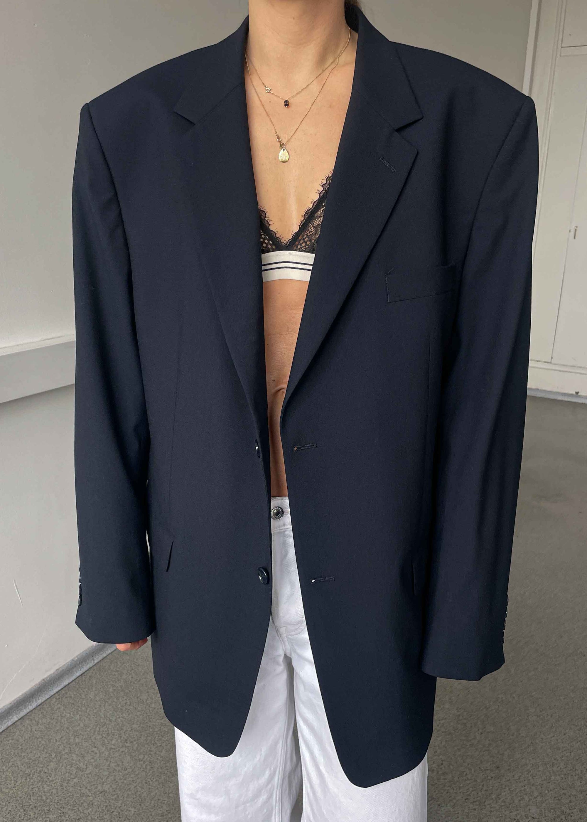 Vintage Navy Blue Oversized Blazer