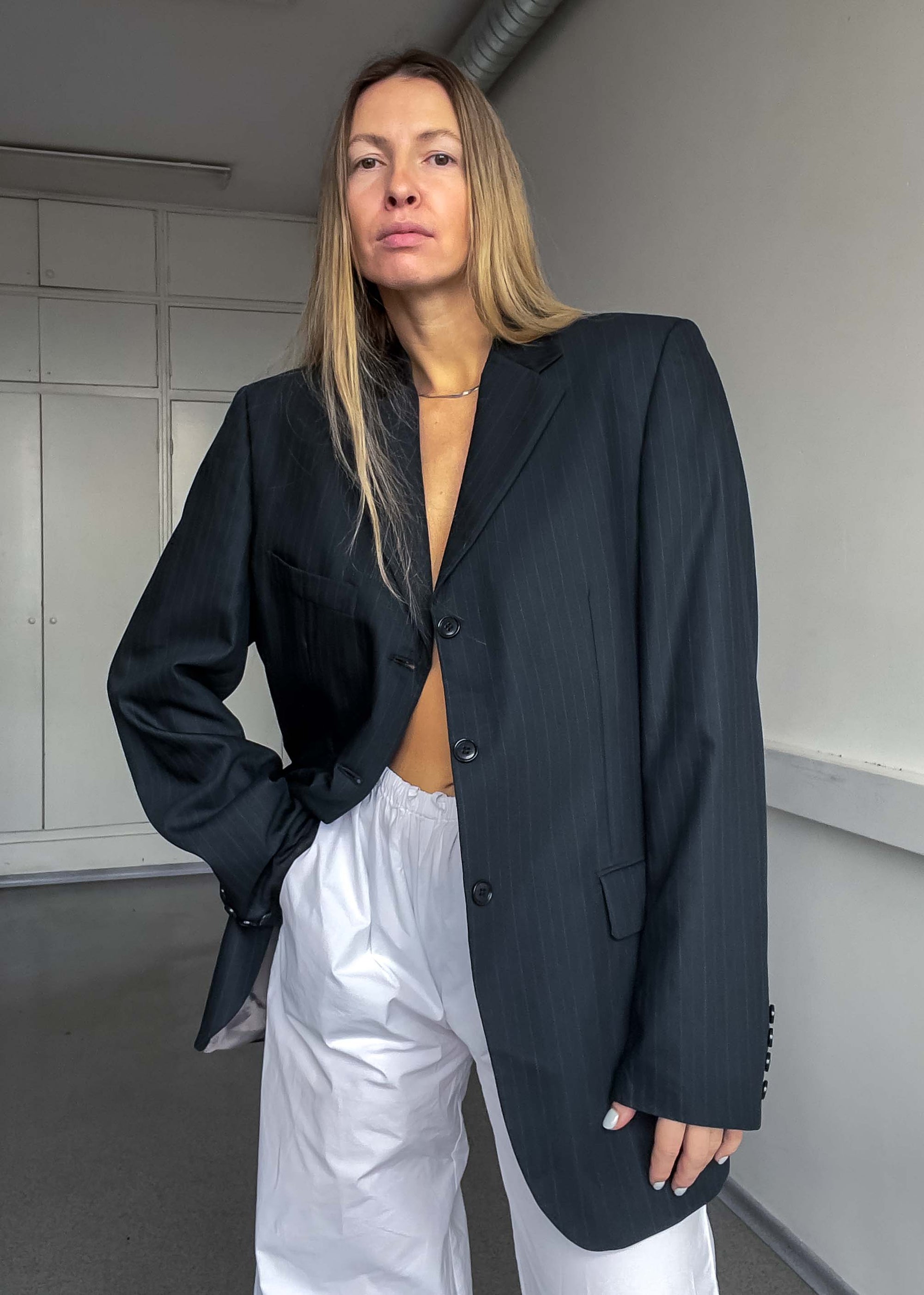 Vintage Black Striped Oversized Blazer