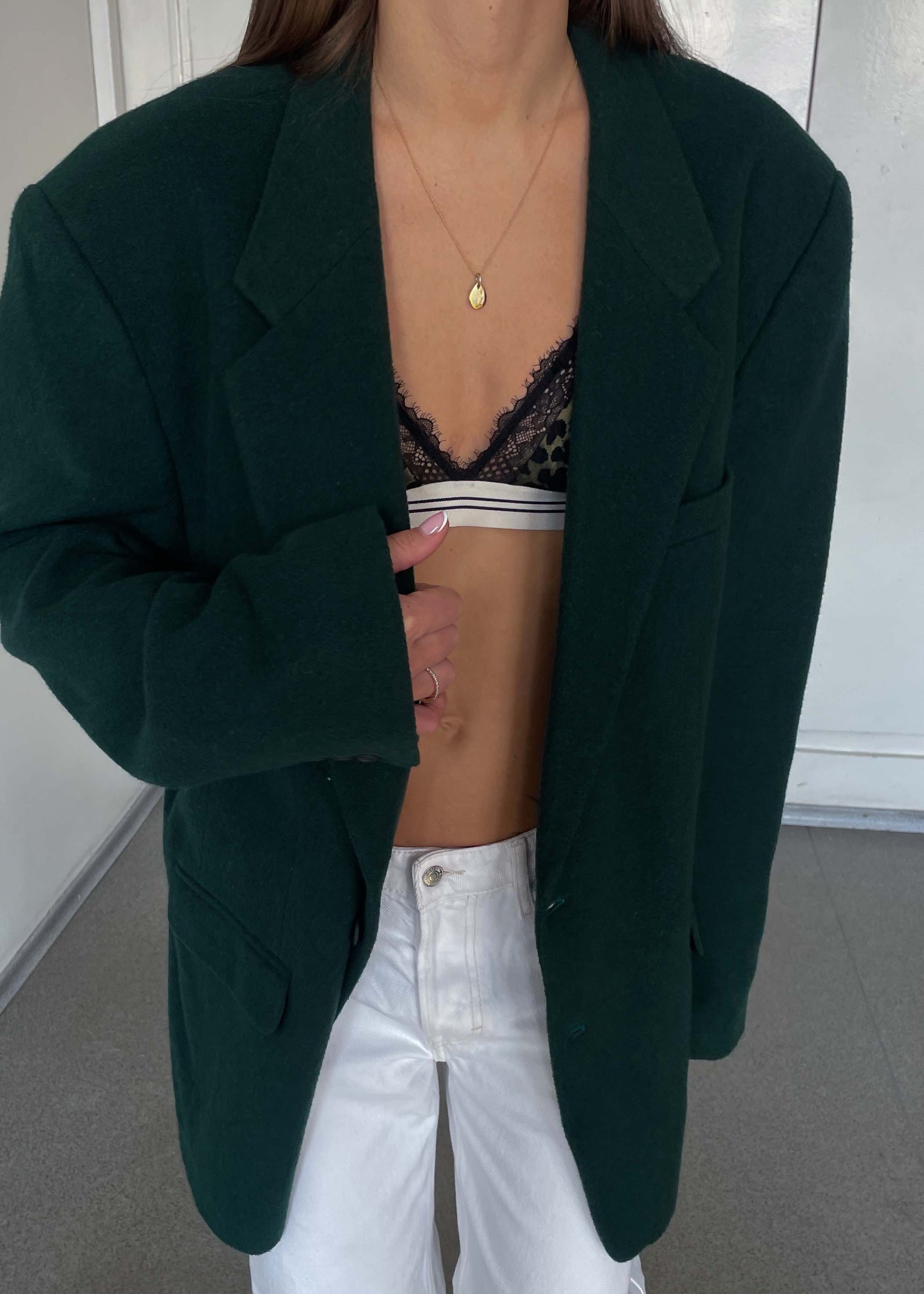 Vintage Green Brushed Wool Oversized Blazer