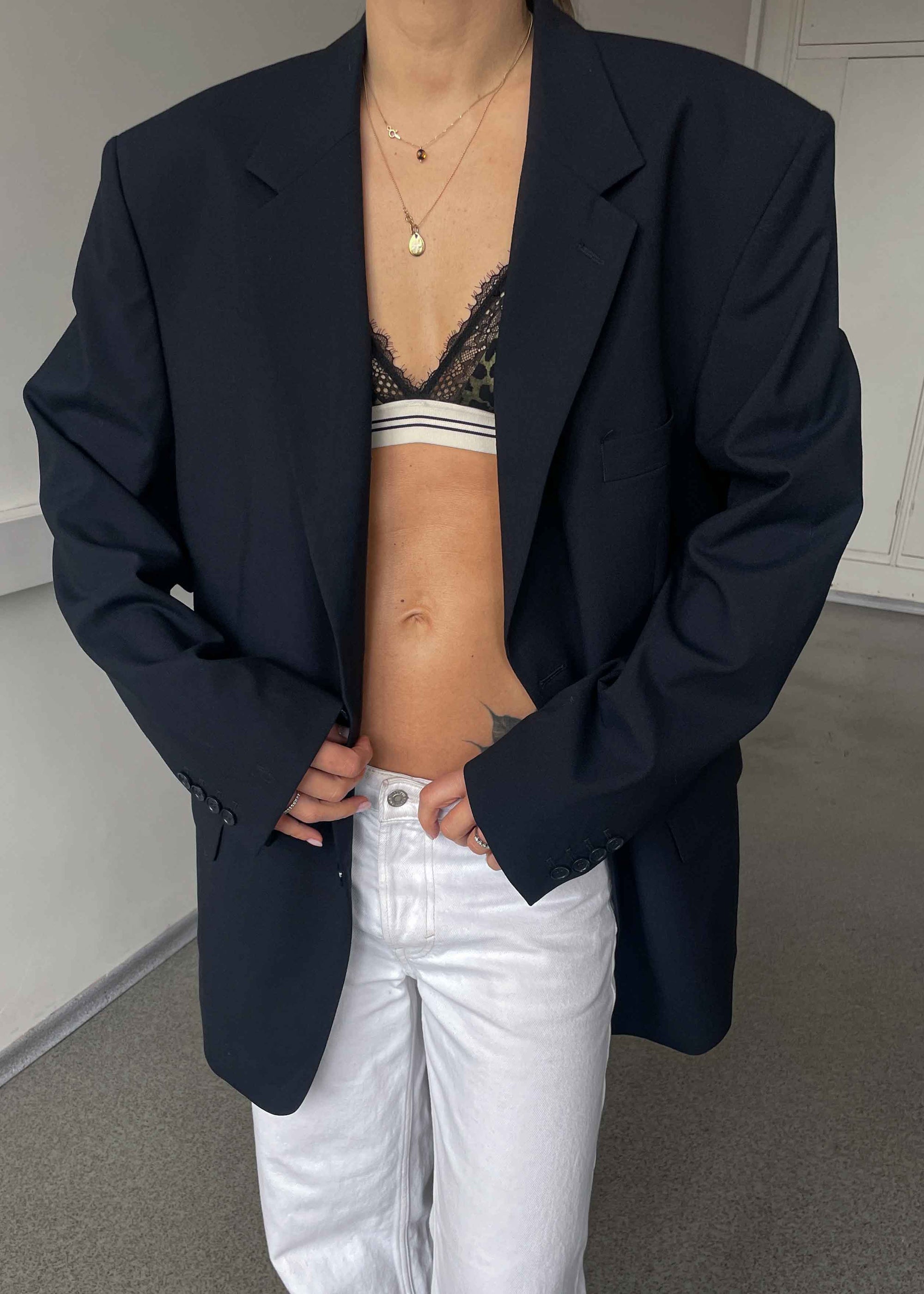 Vintage Navy Blue Oversized Blazer