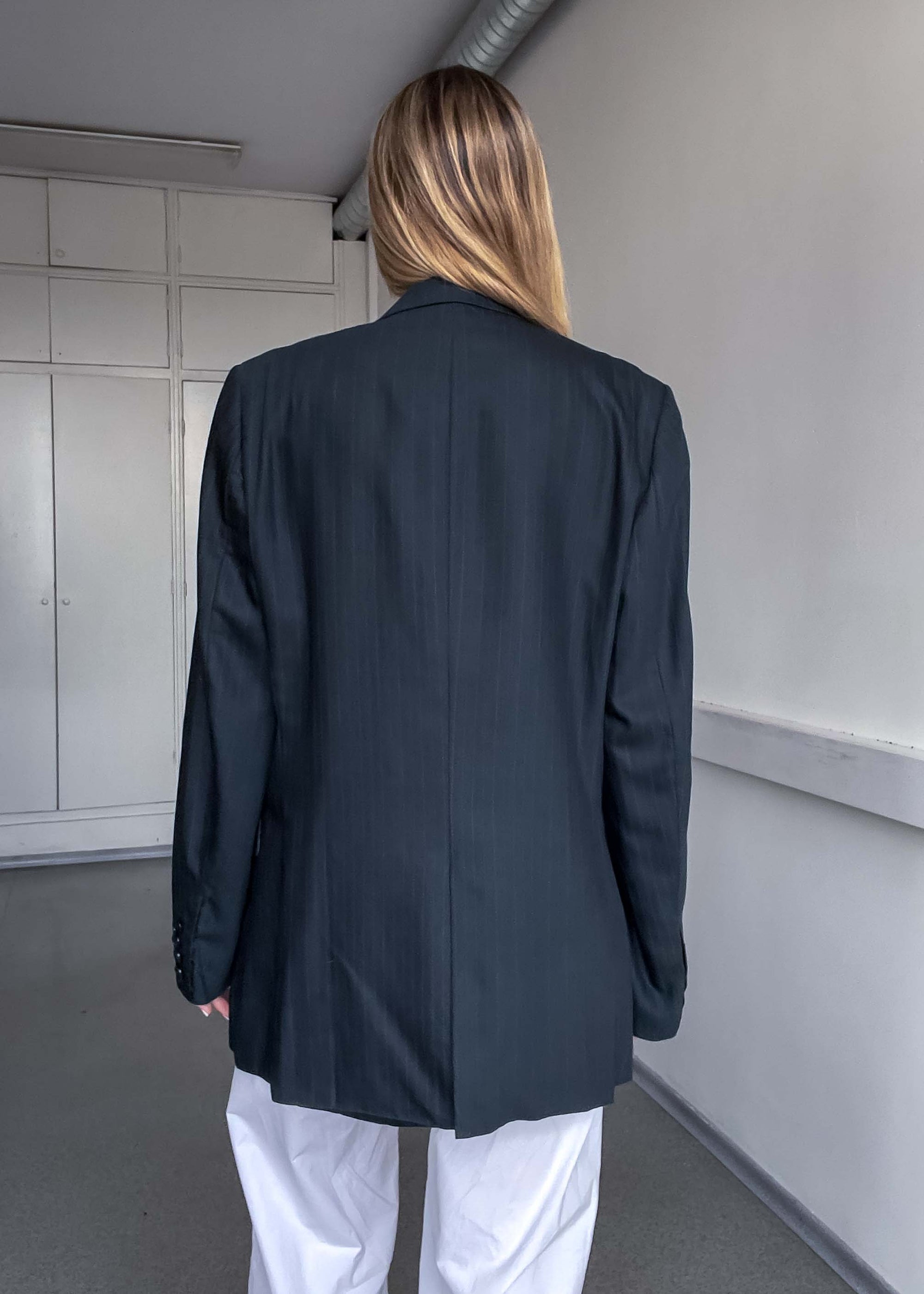 Vintage Black Striped Oversized Blazer