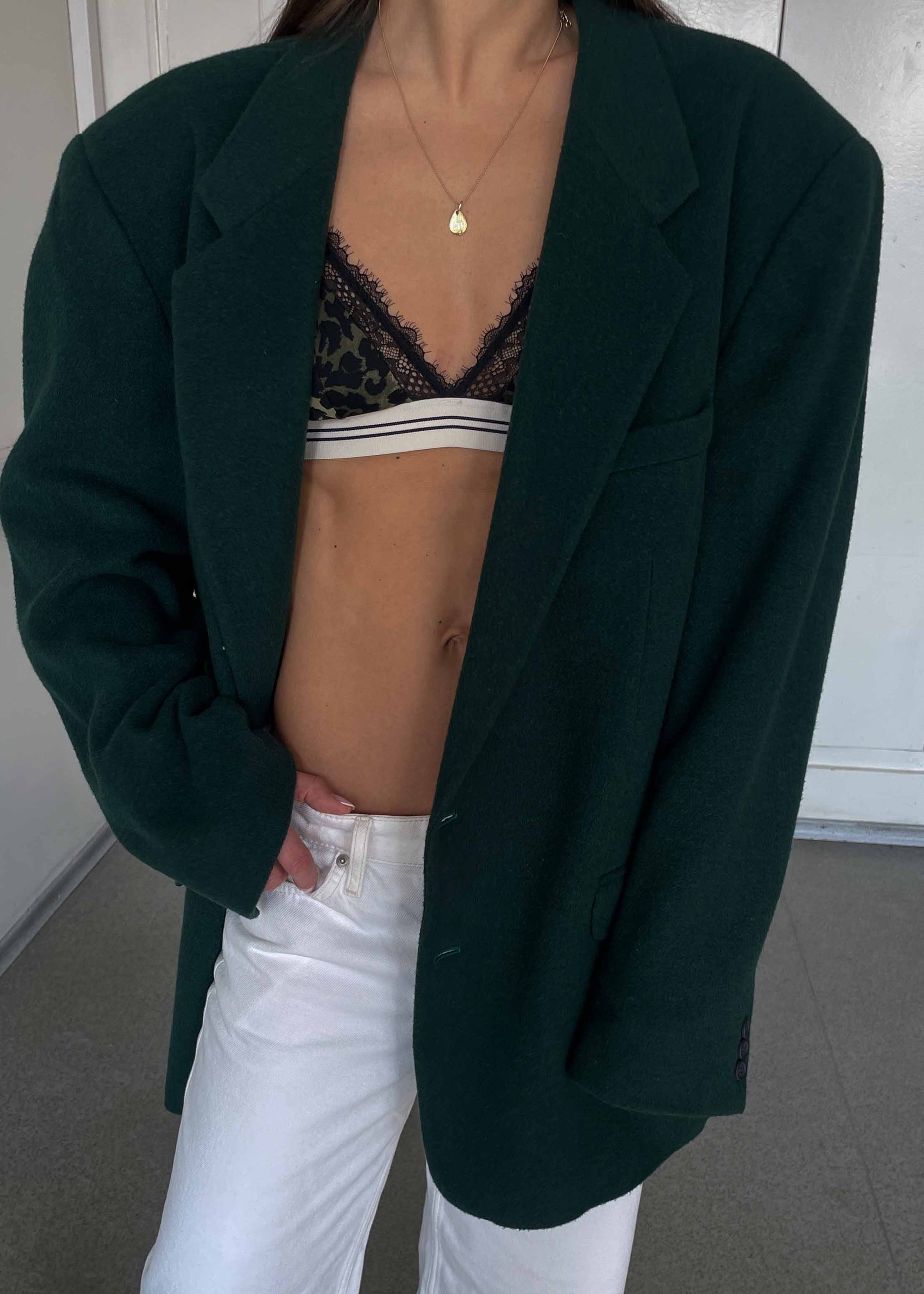 Vintage Green Brushed Wool Oversized Blazer