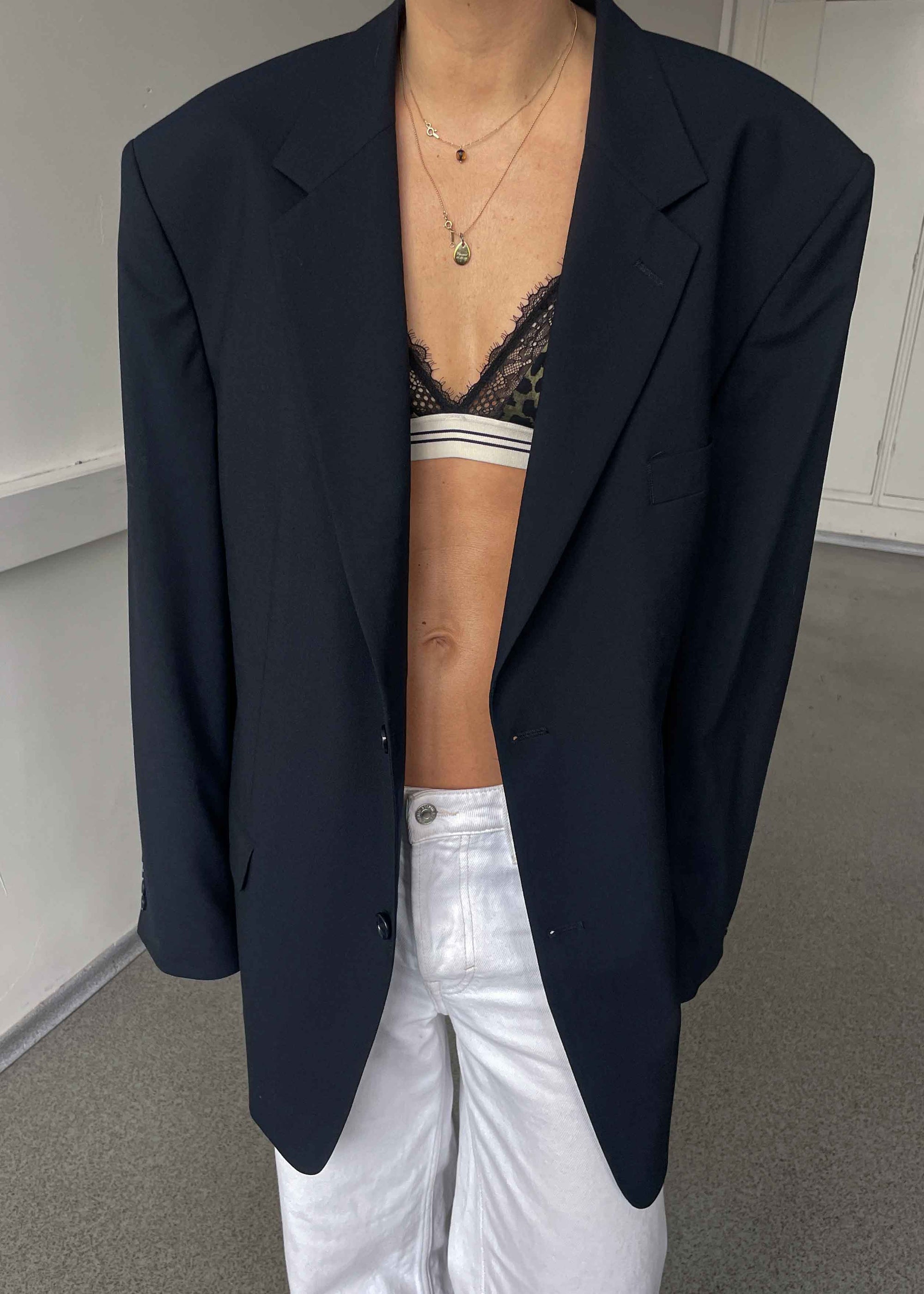 Vintage Navy Blue Oversized Blazer