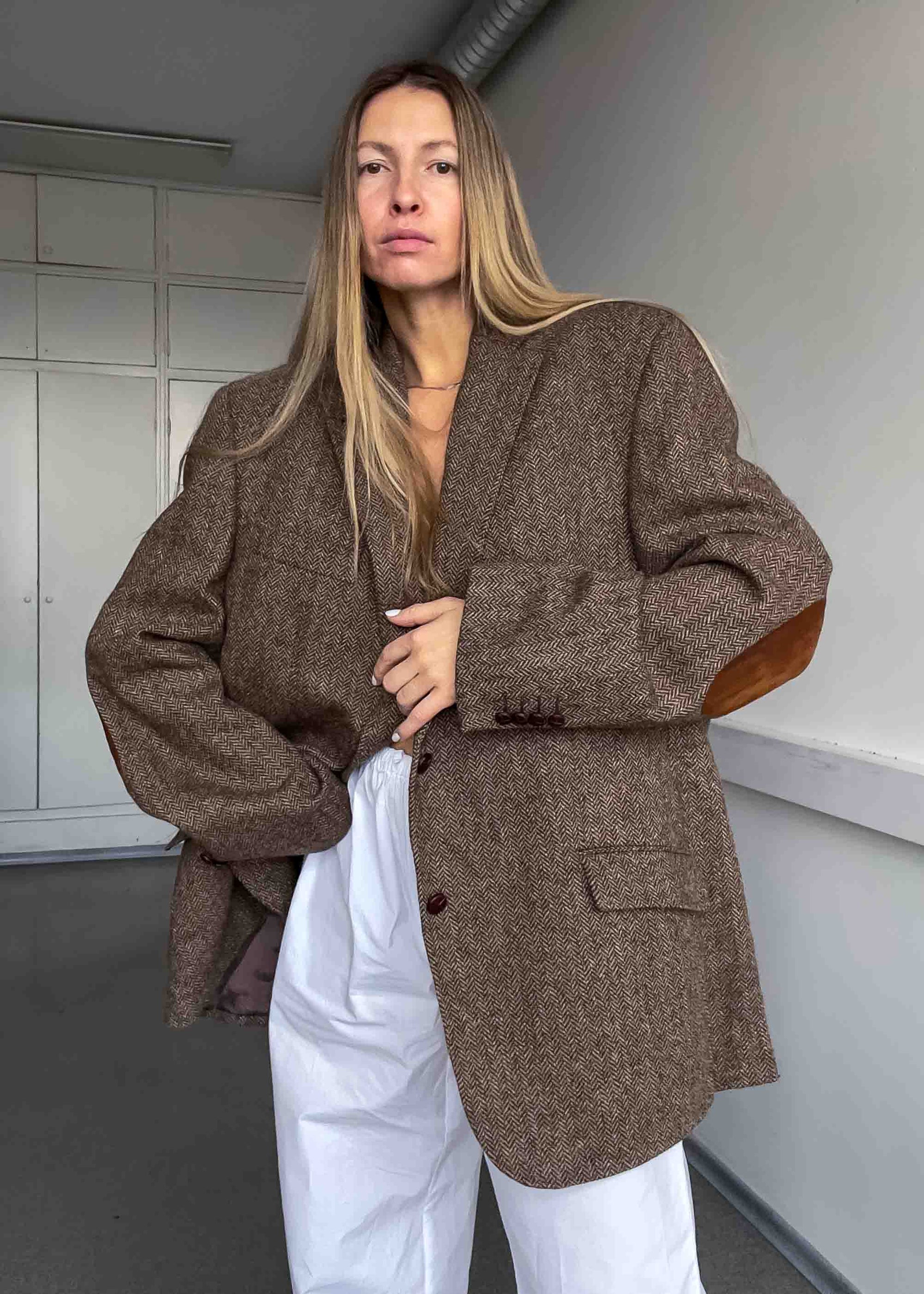 Vintage Brown Patterned Oversized 100% WOOL Blazer