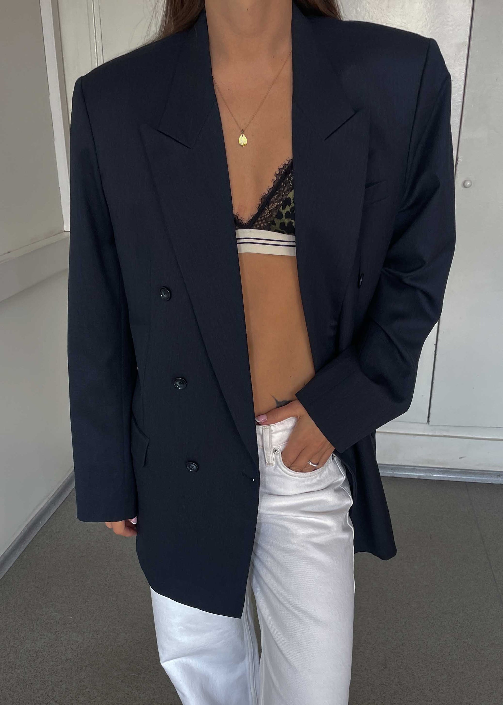 Vintage Blue Oversized Double Breasted Blazer