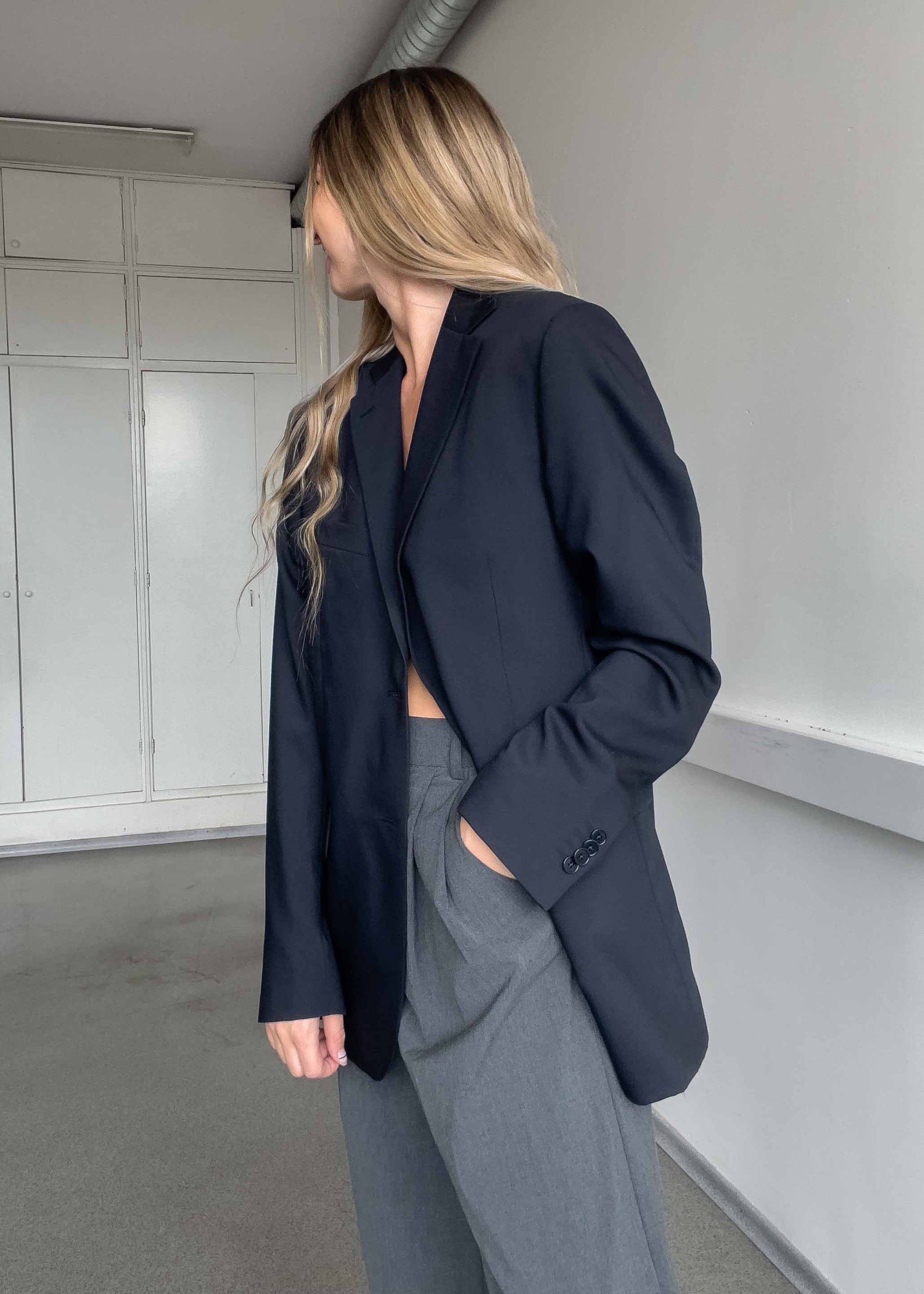 Vintage Navy Blue Oversized Blazer