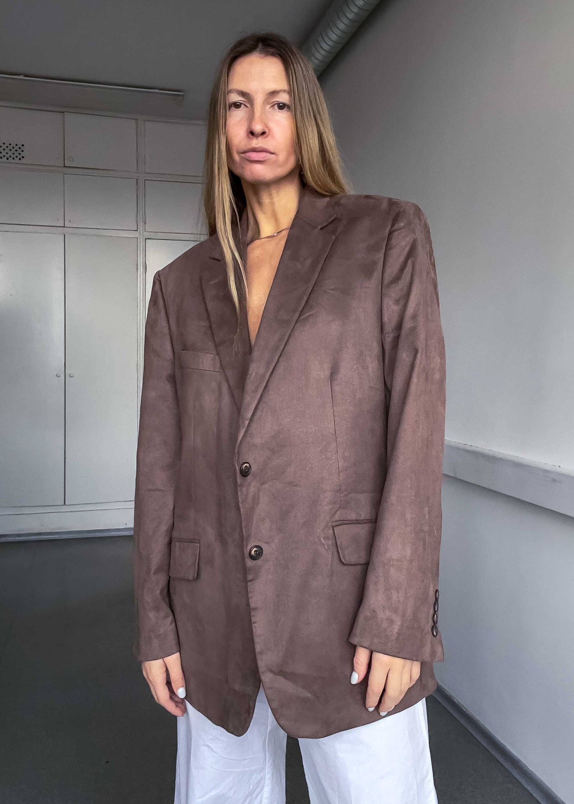 Vintage Brown Oversized Velvet Blazer