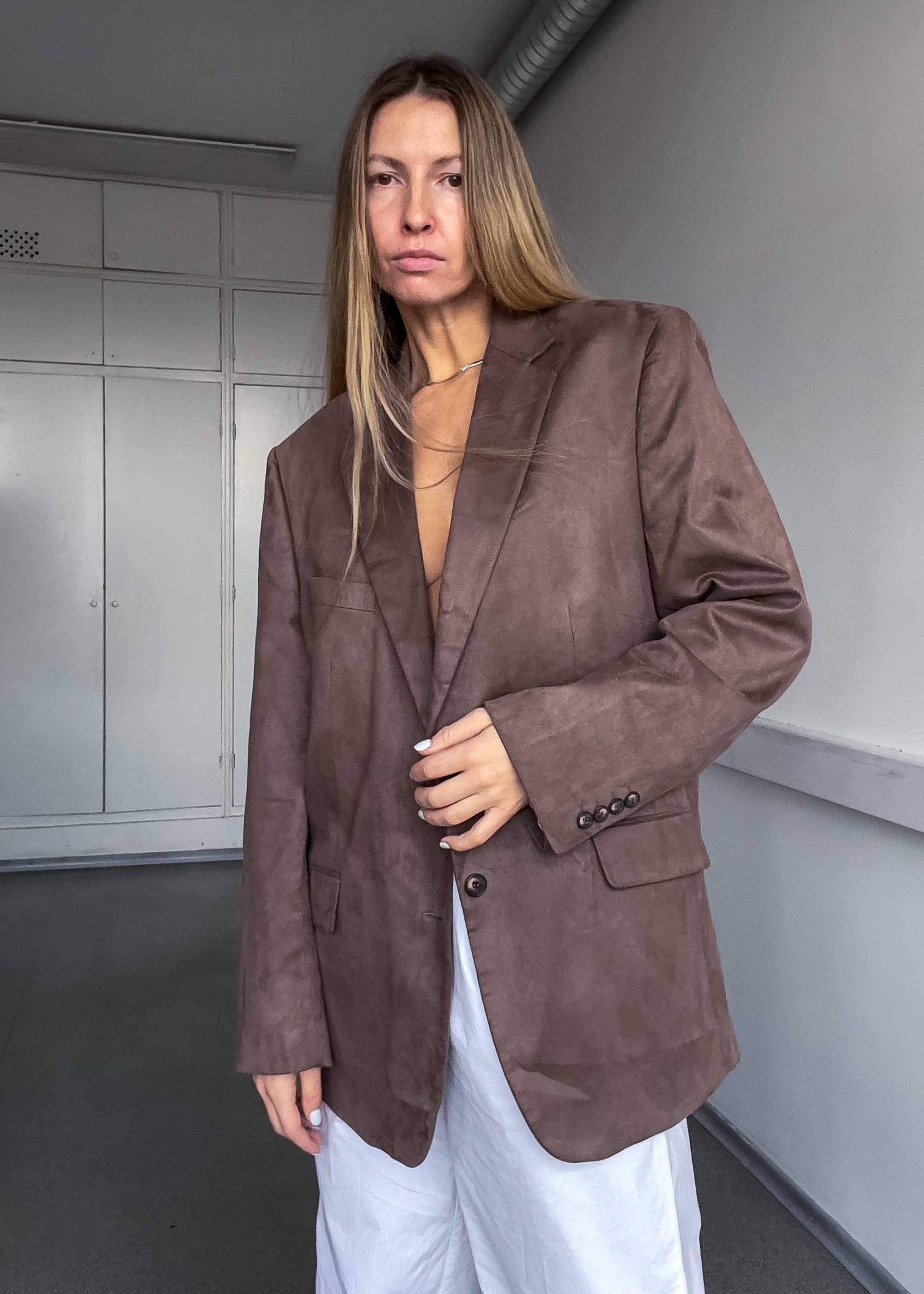 Vintage Brown Oversized Velvet Blazer