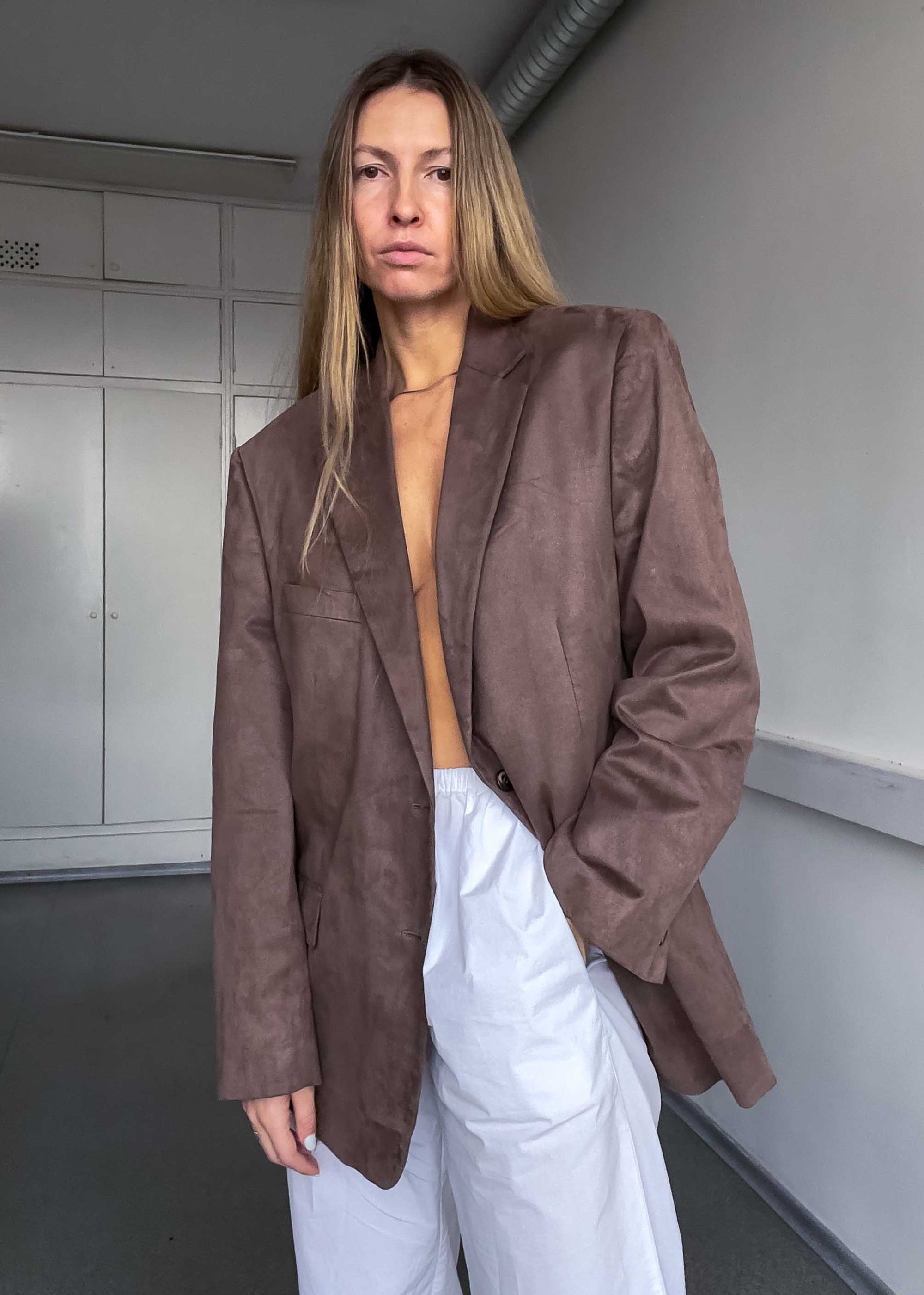 Vintage Brown Oversized Velvet Blazer