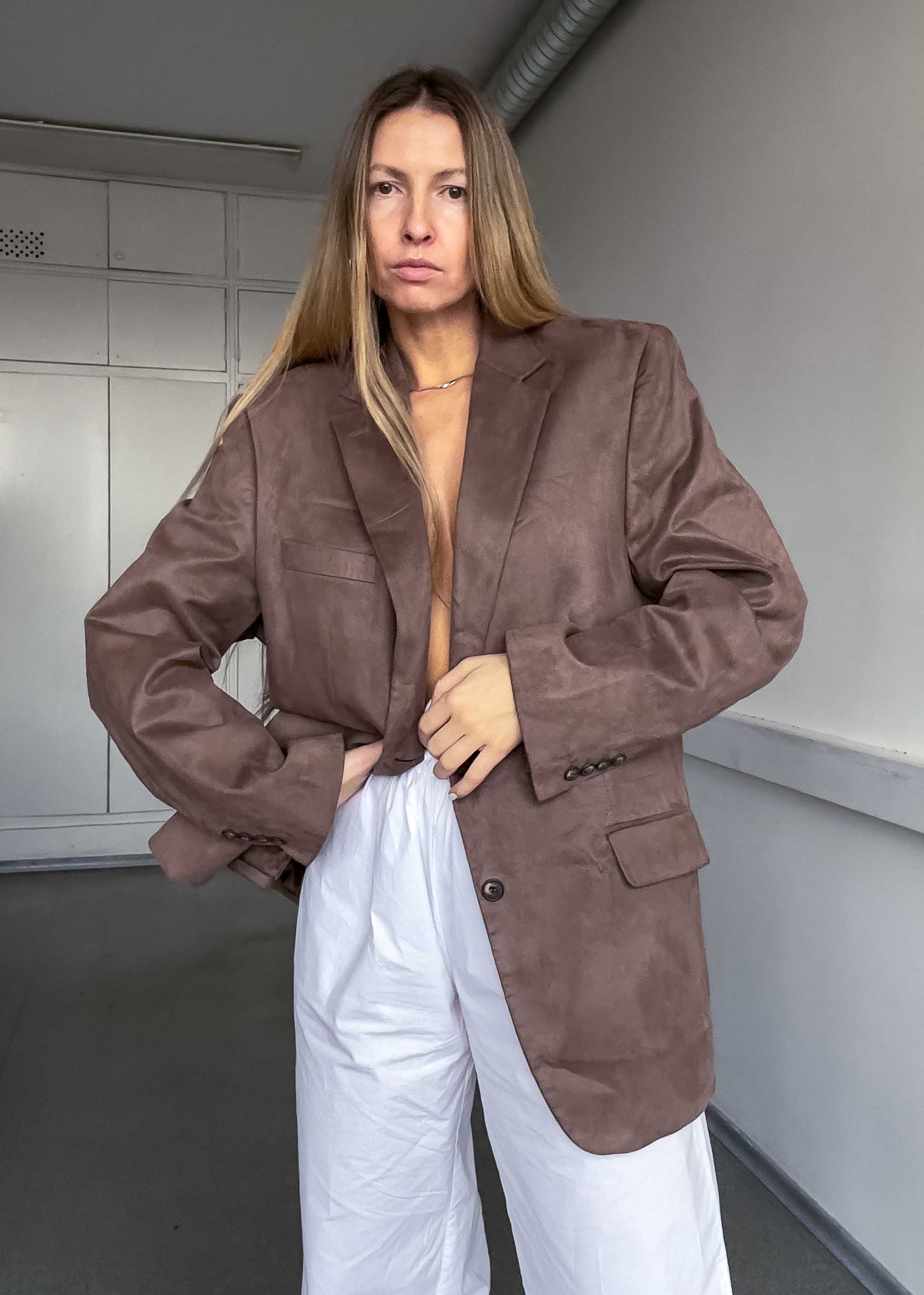 Vintage Brown Oversized Velvet Blazer