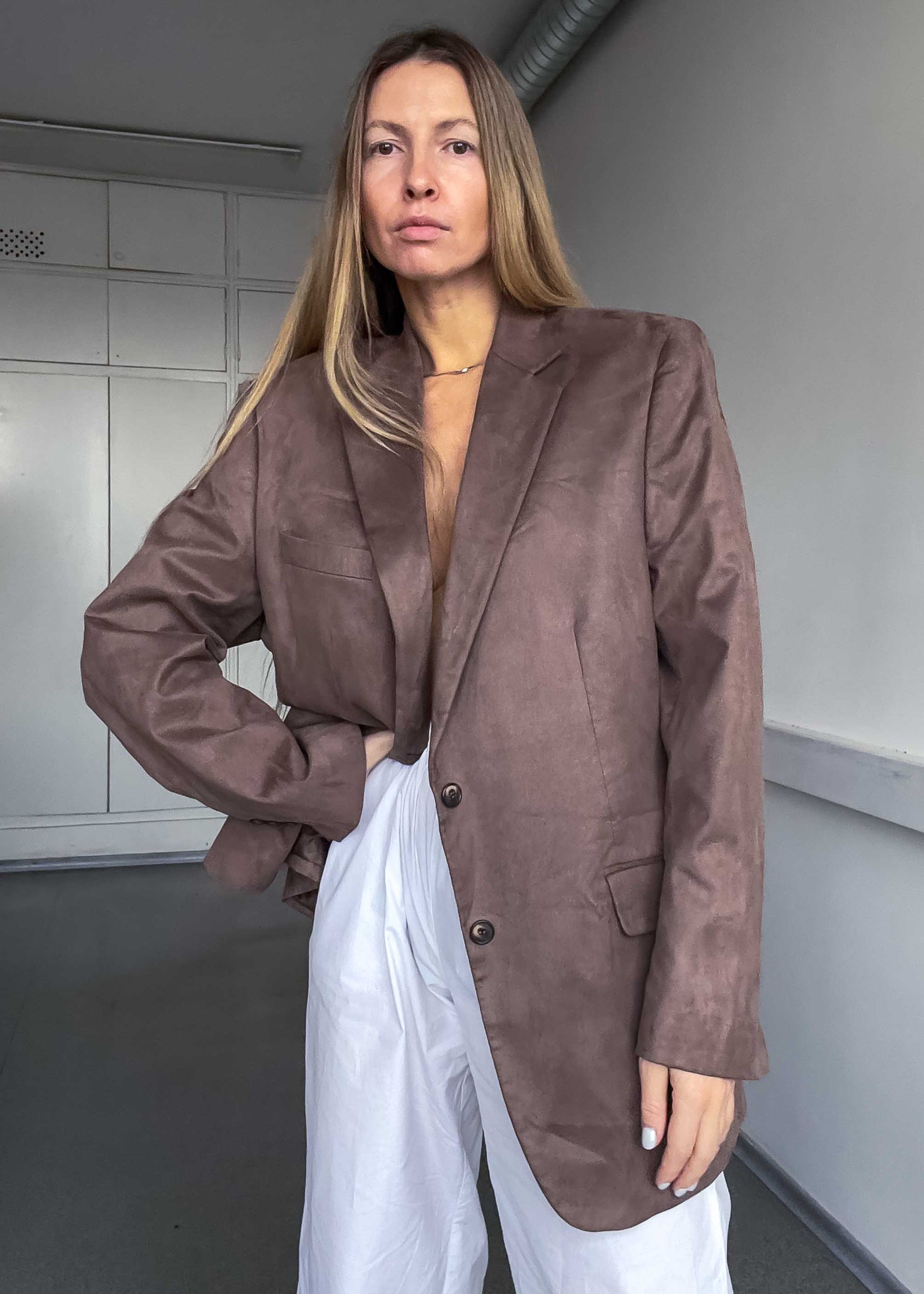 Vintage Brown Oversized Velvet Blazer