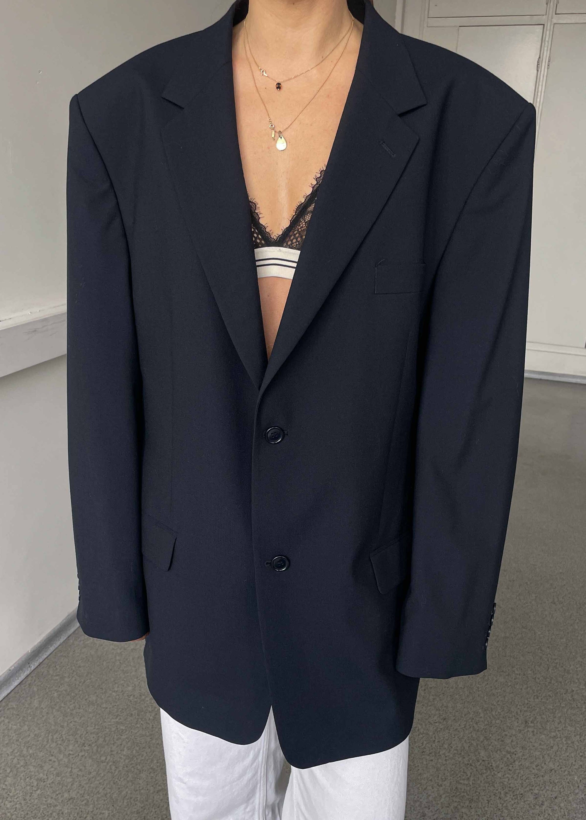 Vintage Navy Blue Oversized Blazer