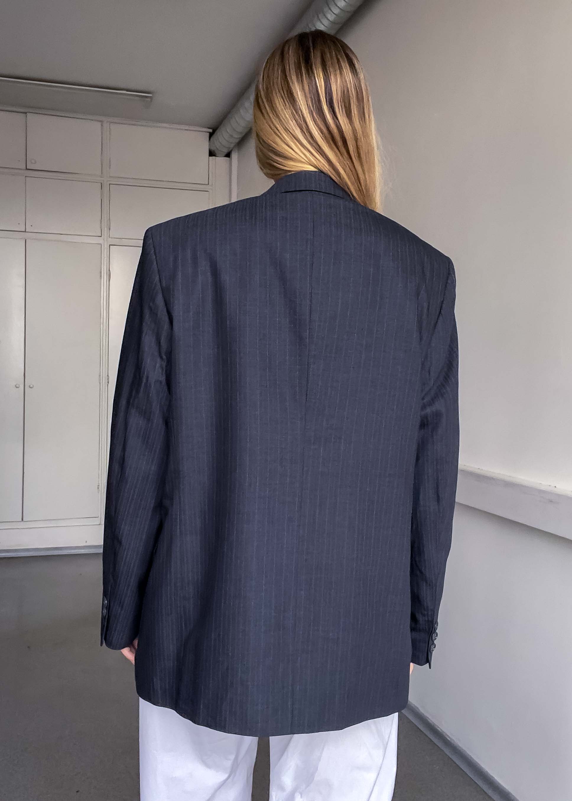 Vintage Grey Striped Oversized Blazer