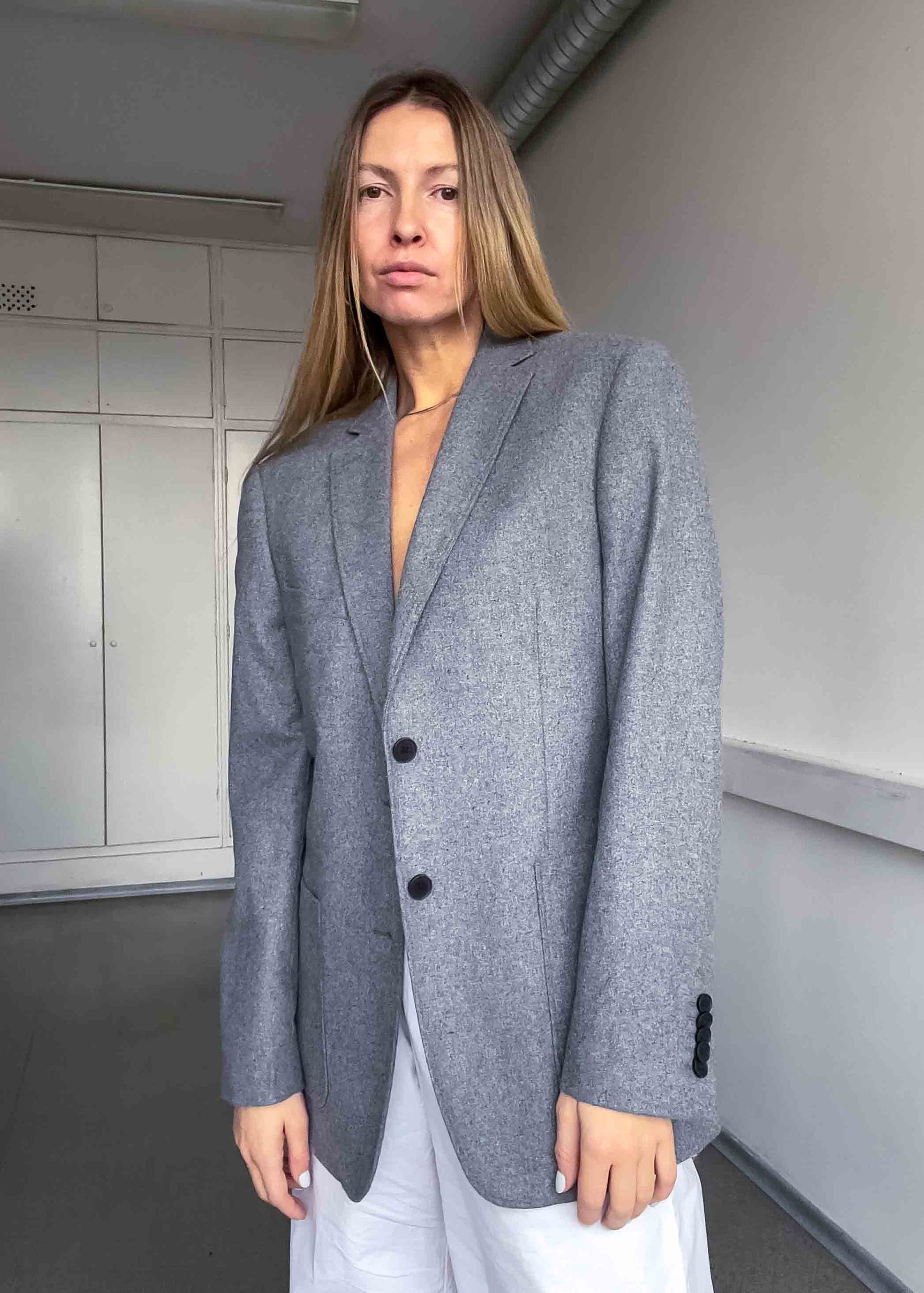 Vintage Grey Oversized Brushed Wool Blazer