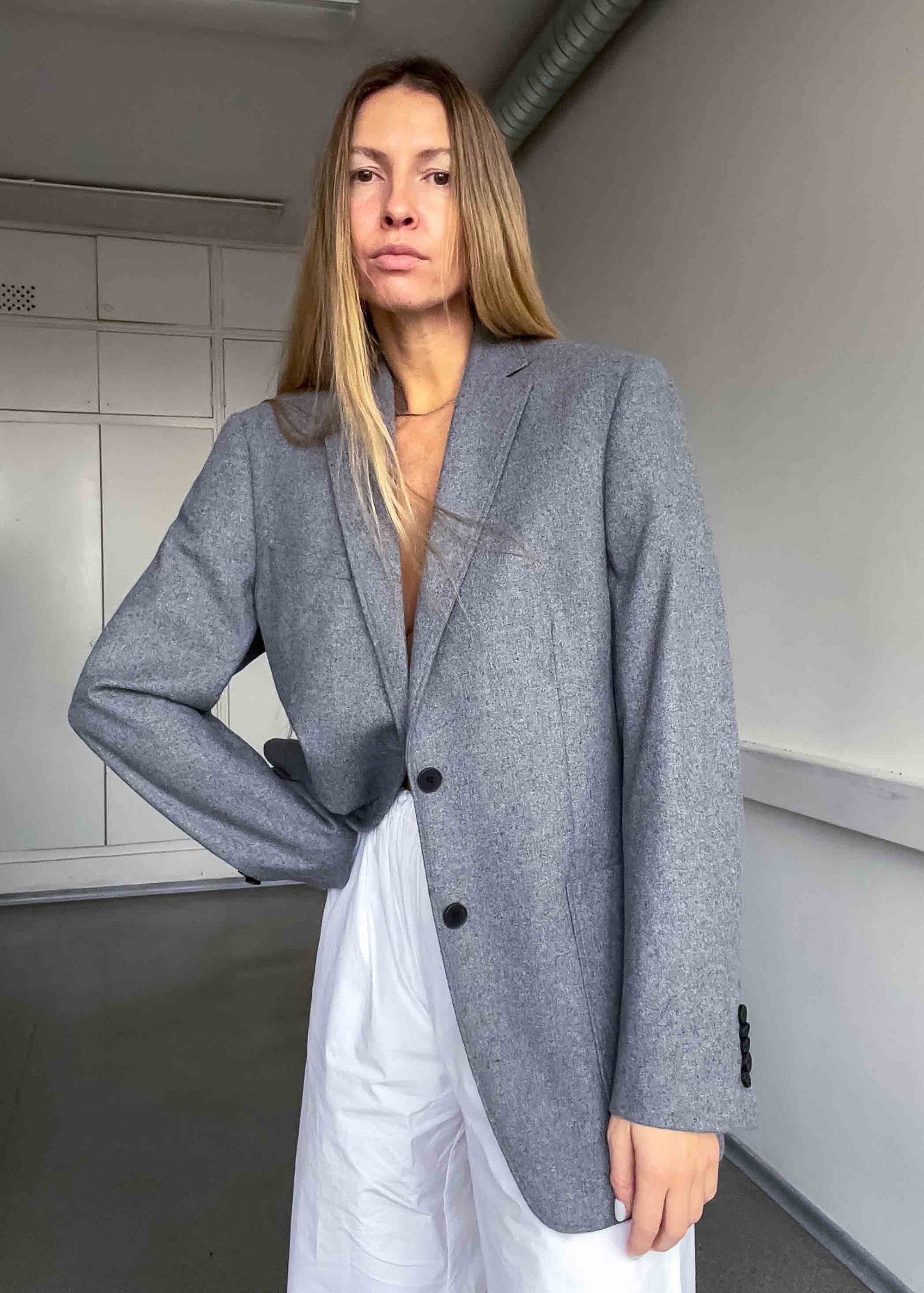 Vintage Grey Oversized Brushed Wool Blazer