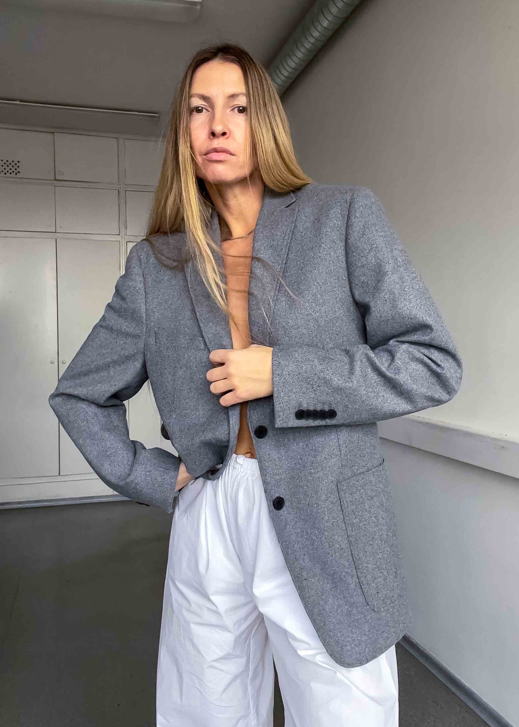 Vintage Grey Oversized Brushed Wool Blazer