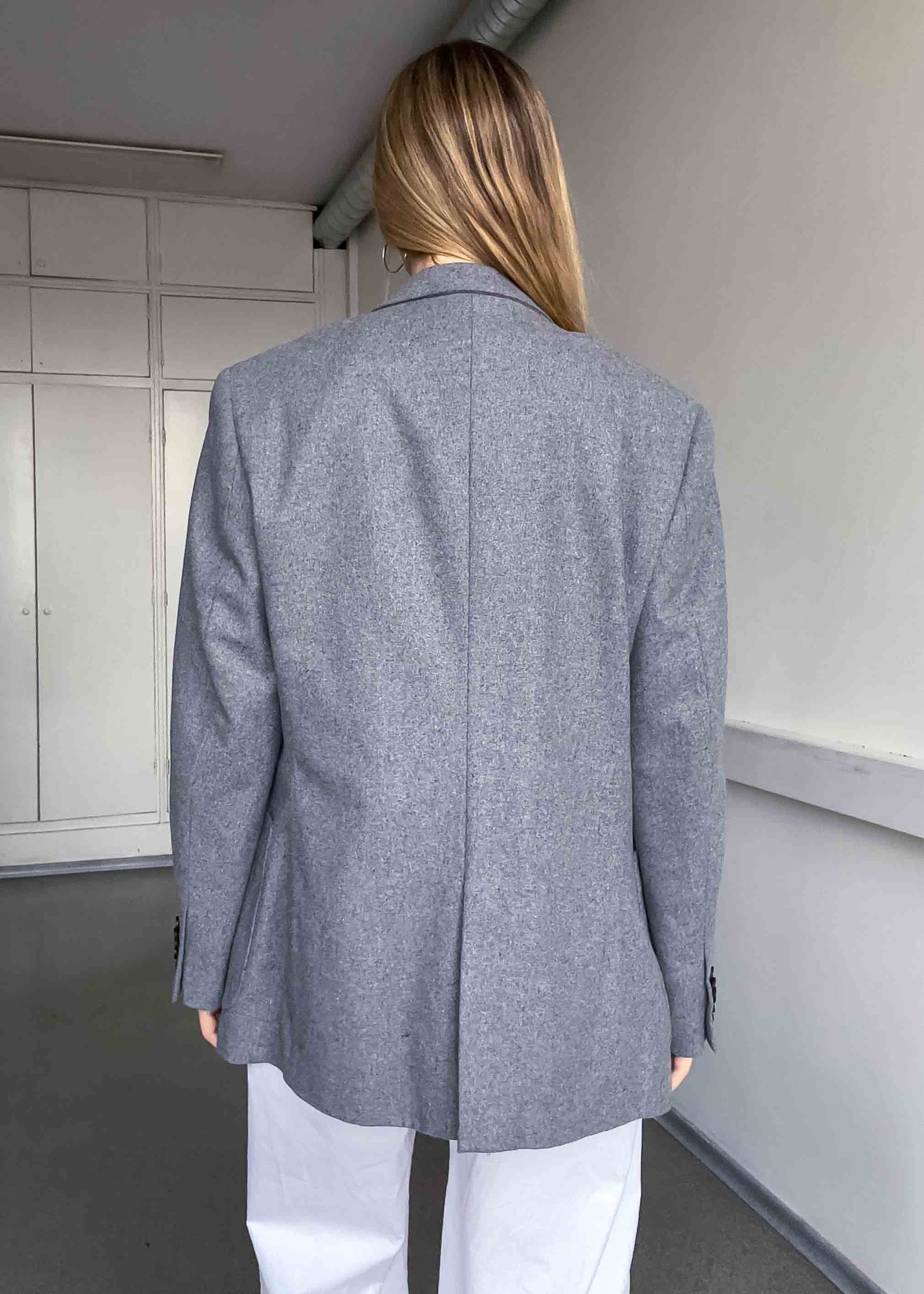 Vintage Grey Oversized Brushed Wool Blazer