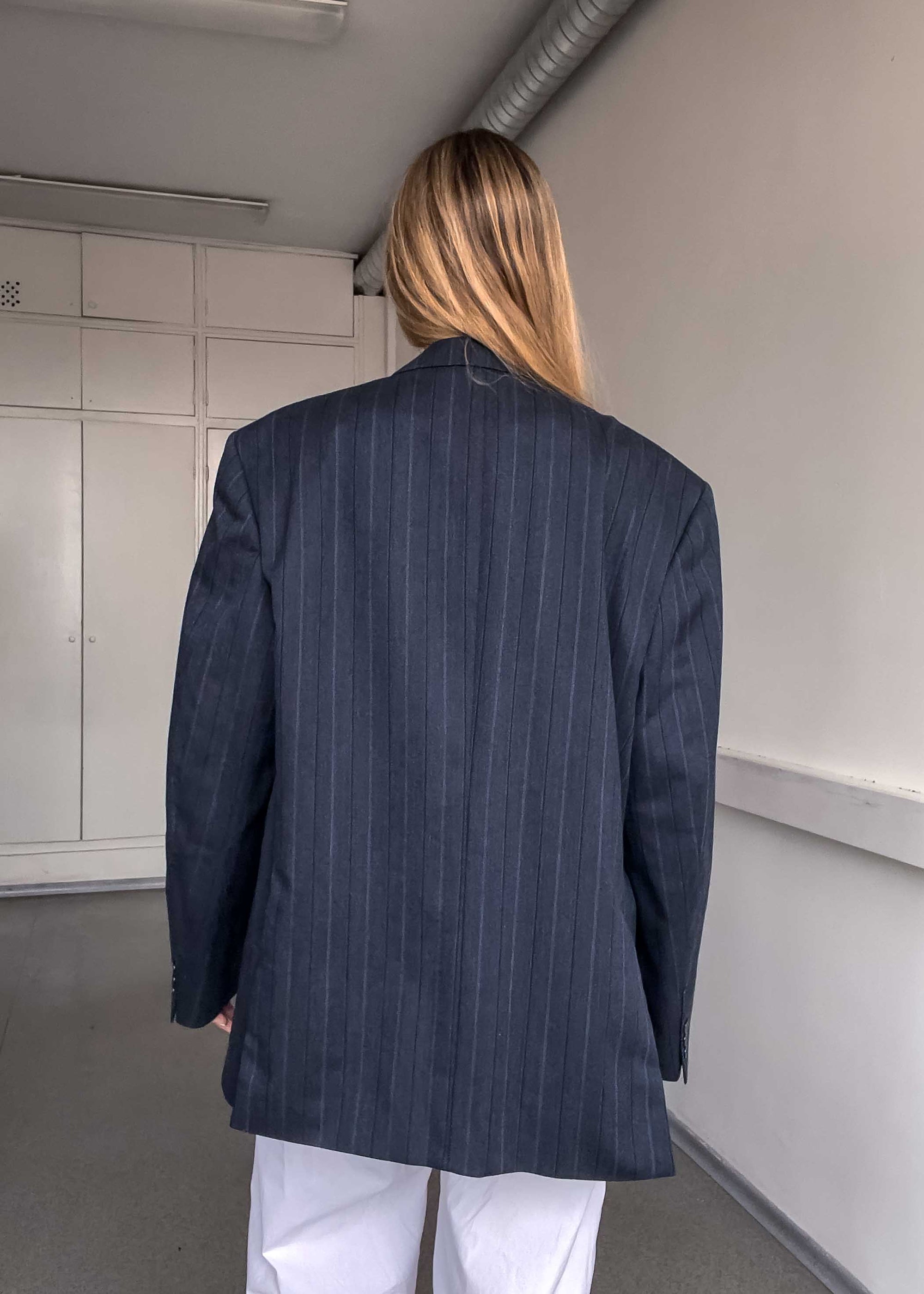 Vintage Oversized 100% WOOL Double Breasted Blazer in Grey & Blue Tones