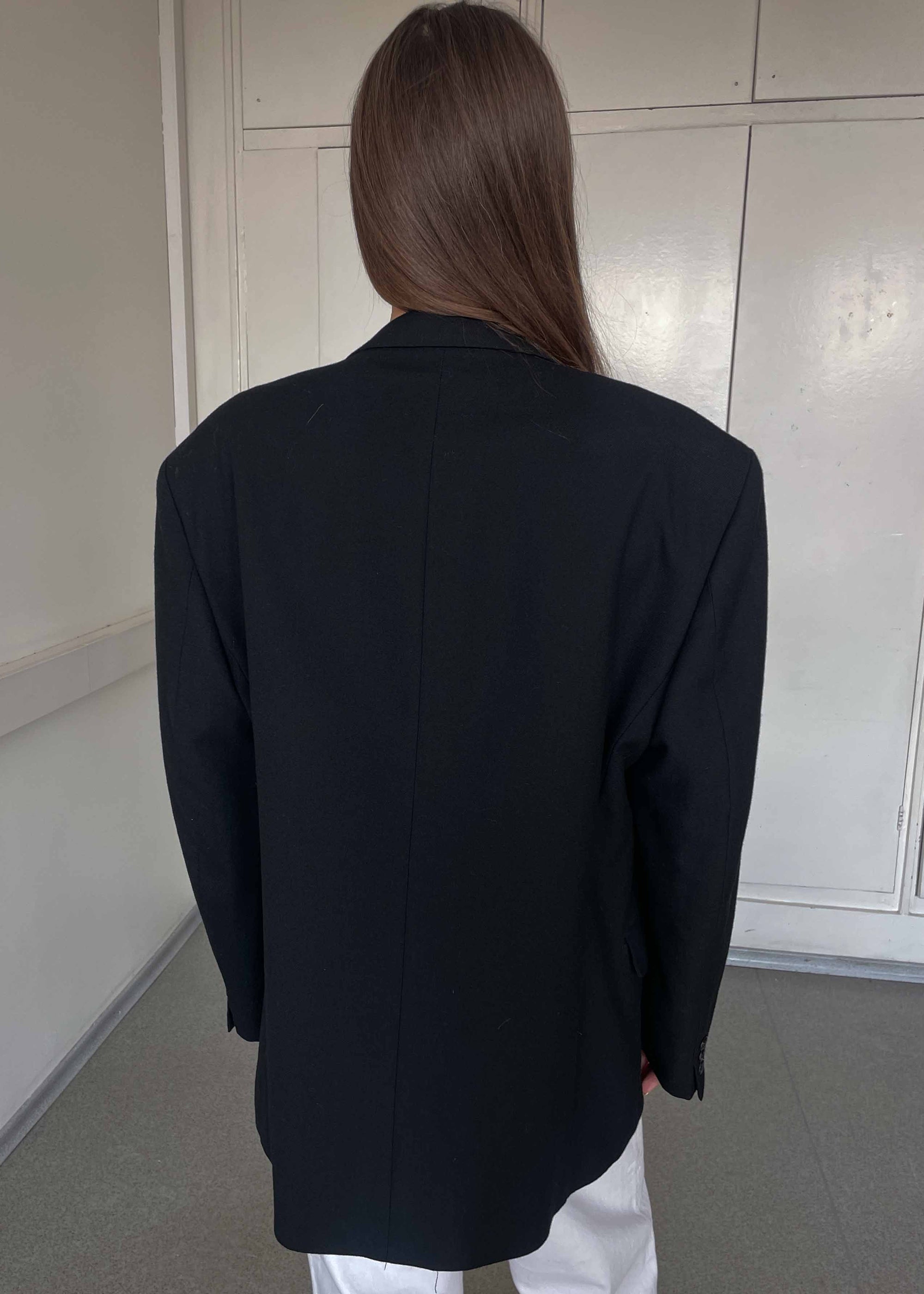 Vintage Black Brushed Wool Oversized Double Breasted Blazer