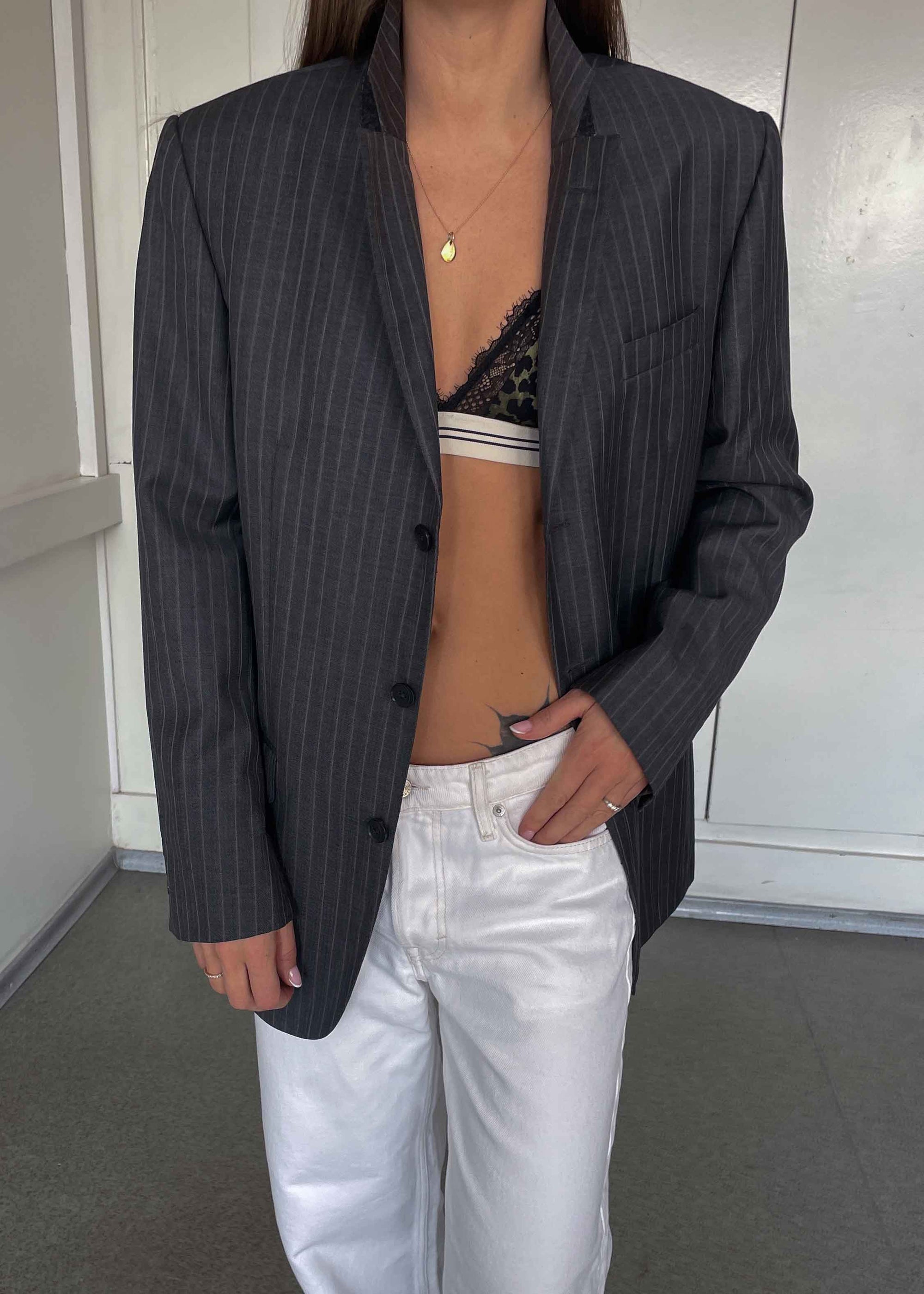 Vintage Grey Striped Smaller Fit Blazer