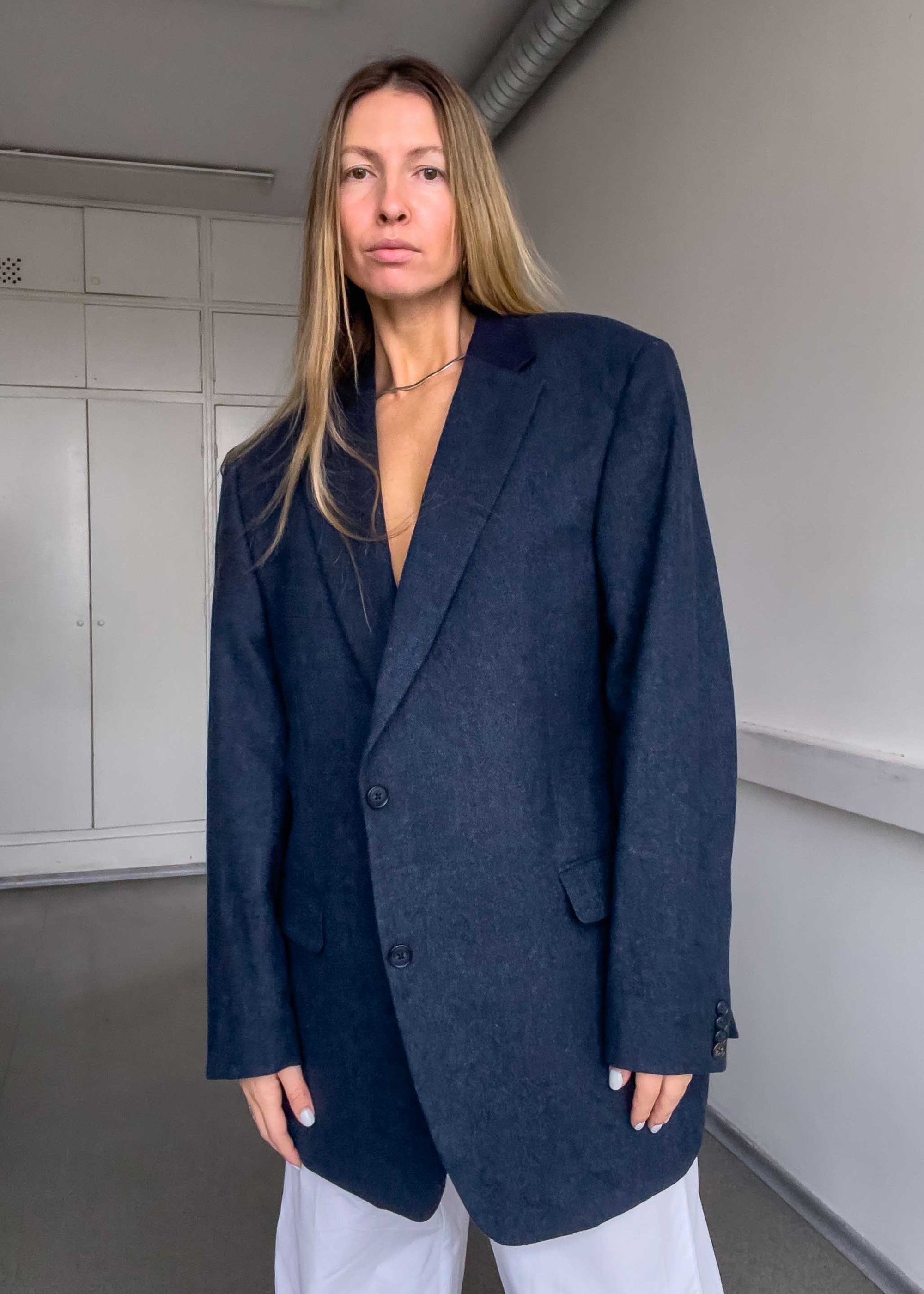 Vintage Dark Blue Oversized Blazer