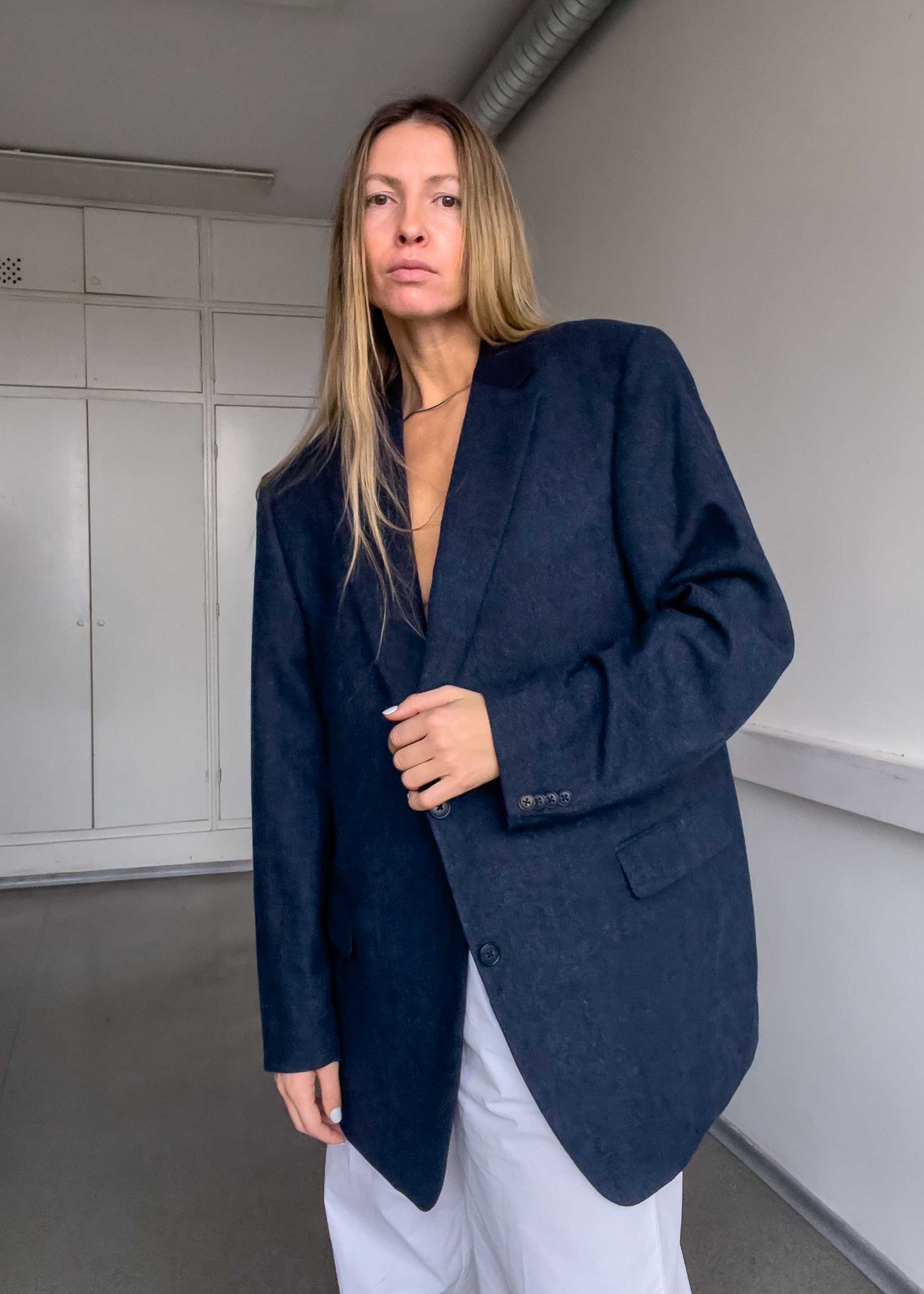 Vintage Dark Blue Oversized Blazer