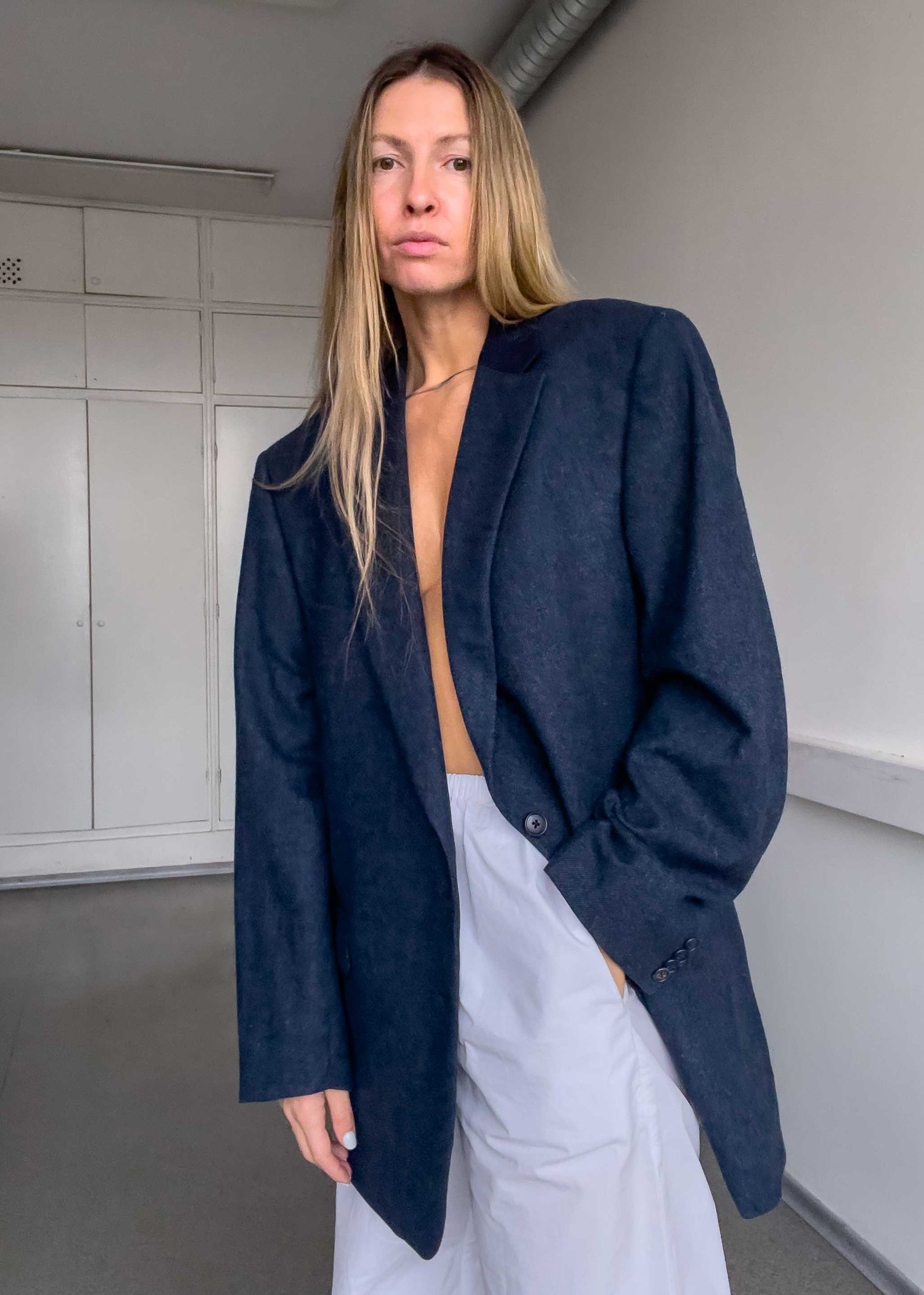 Vintage Dark Blue Oversized Blazer