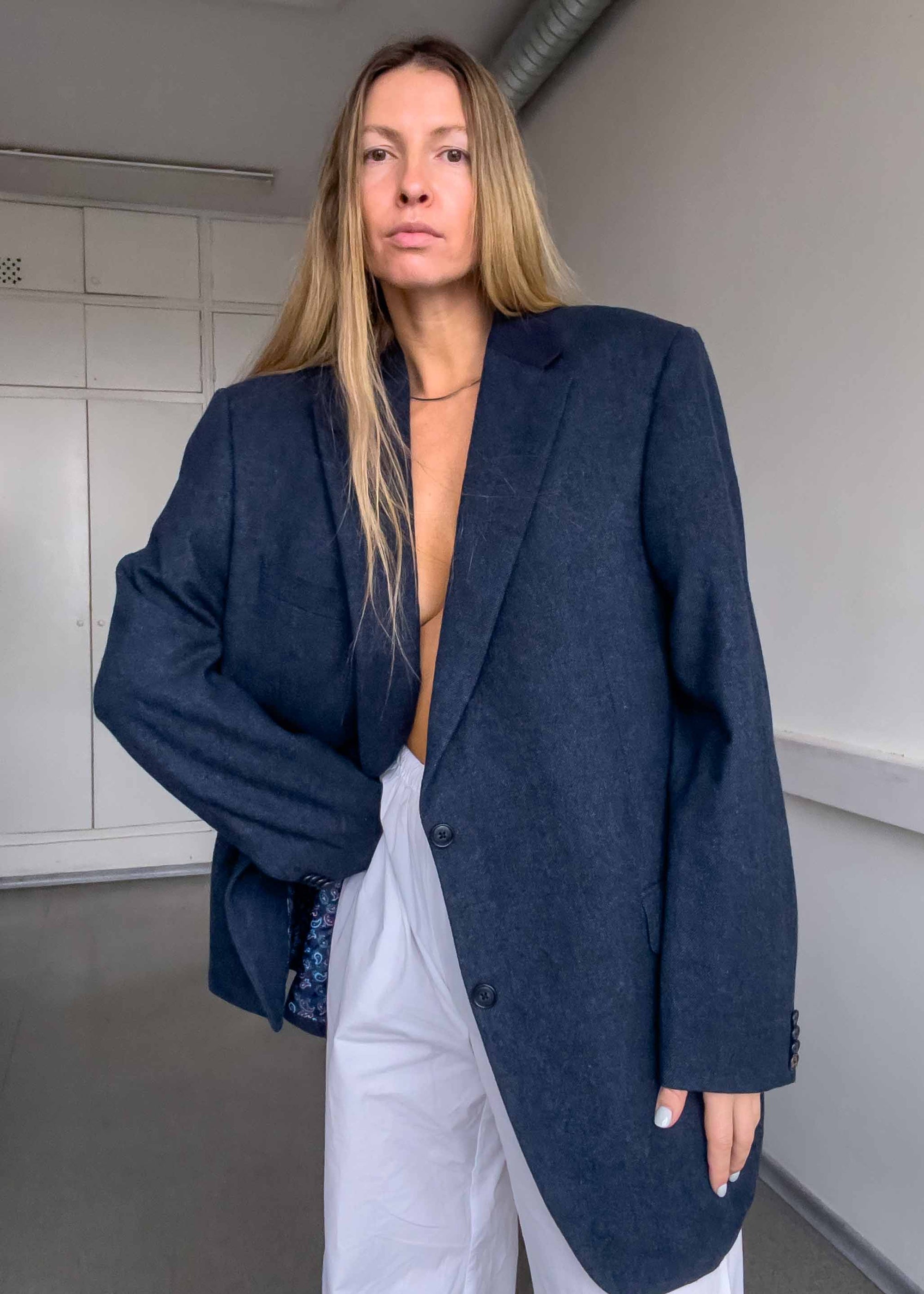 Vintage Dark Blue Oversized Blazer