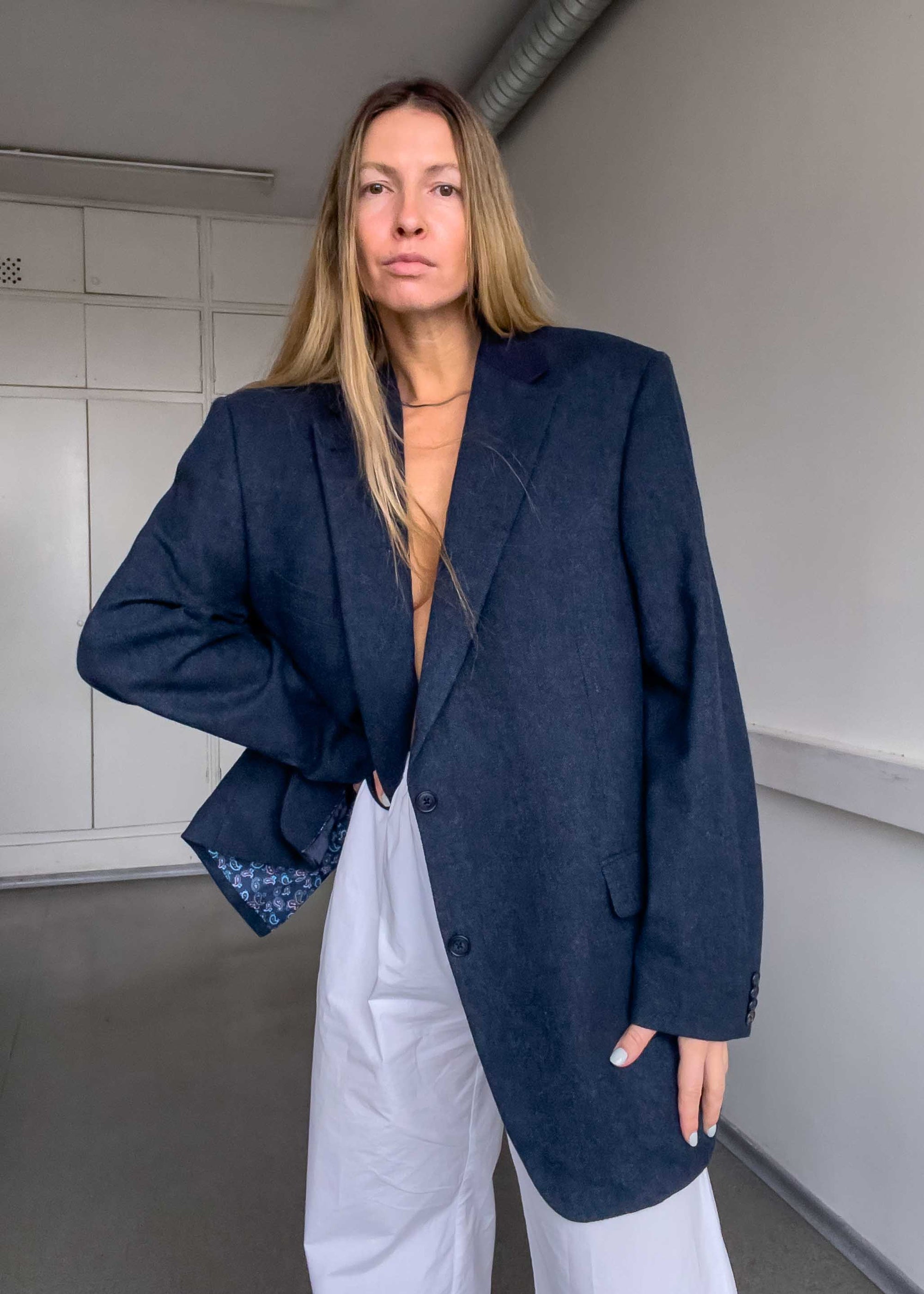 Vintage Dark Blue Oversized Blazer