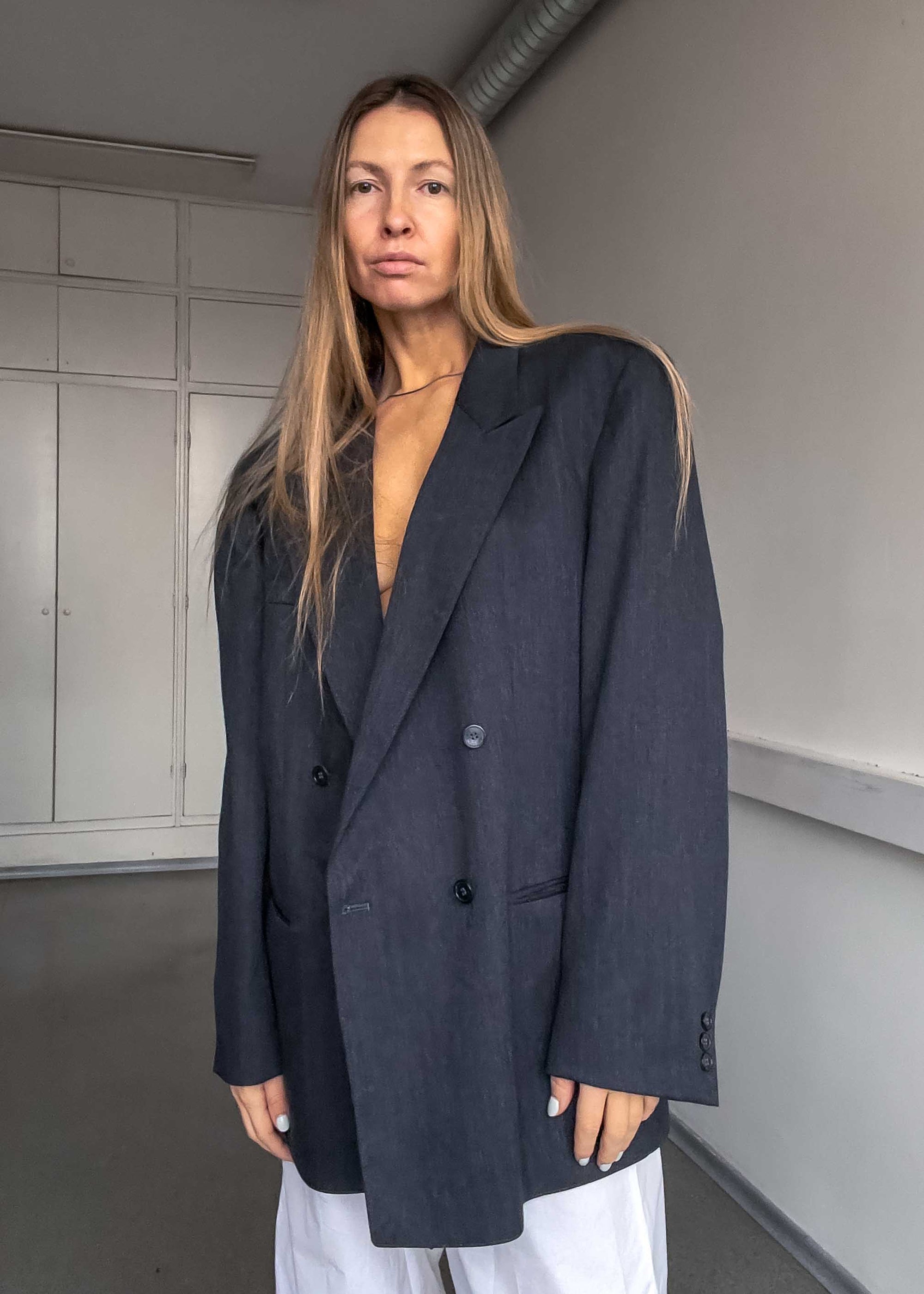 Vintage Grey Oversized Double Breasted Blazer