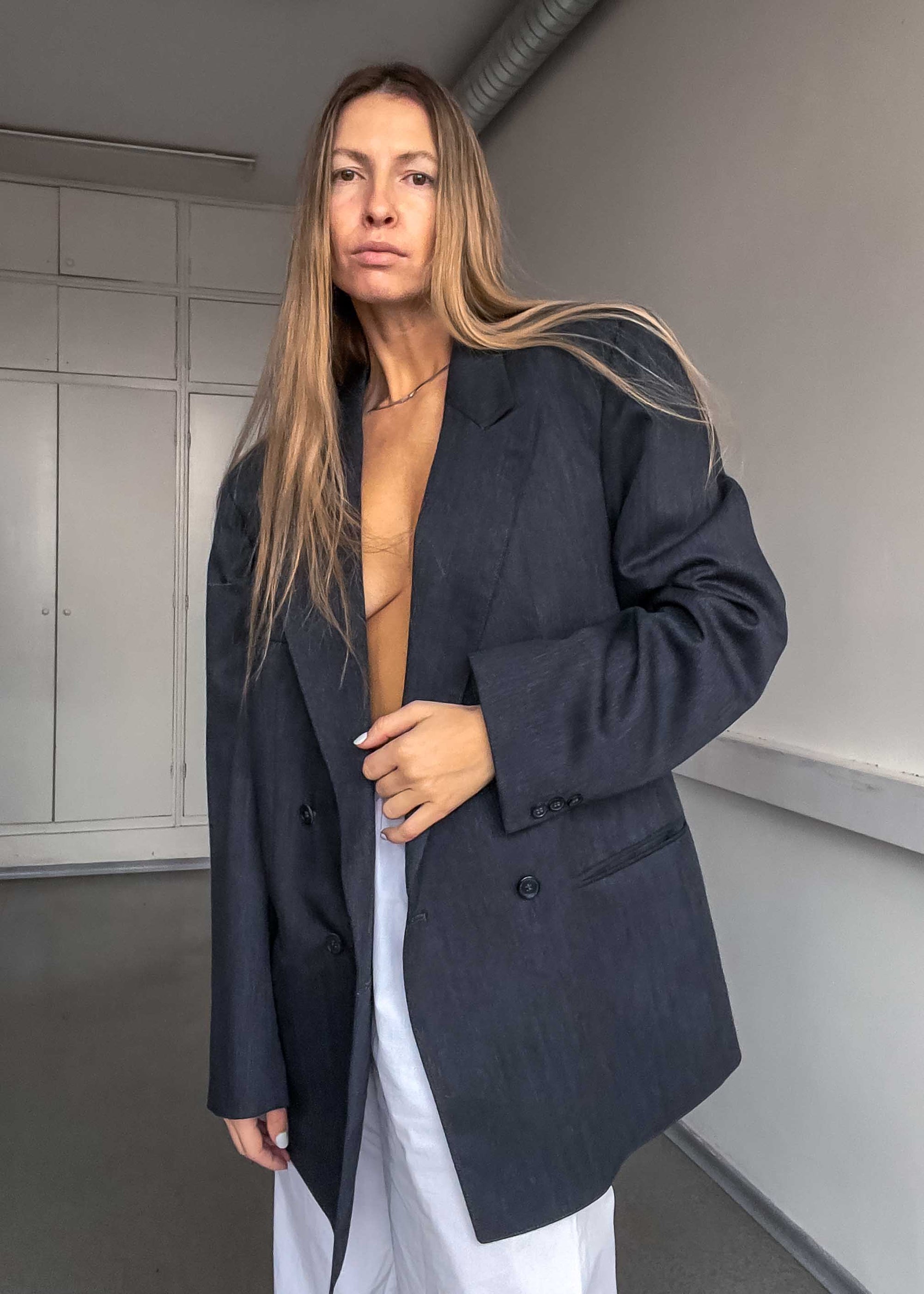 Vintage Grey Oversized Double Breasted Blazer