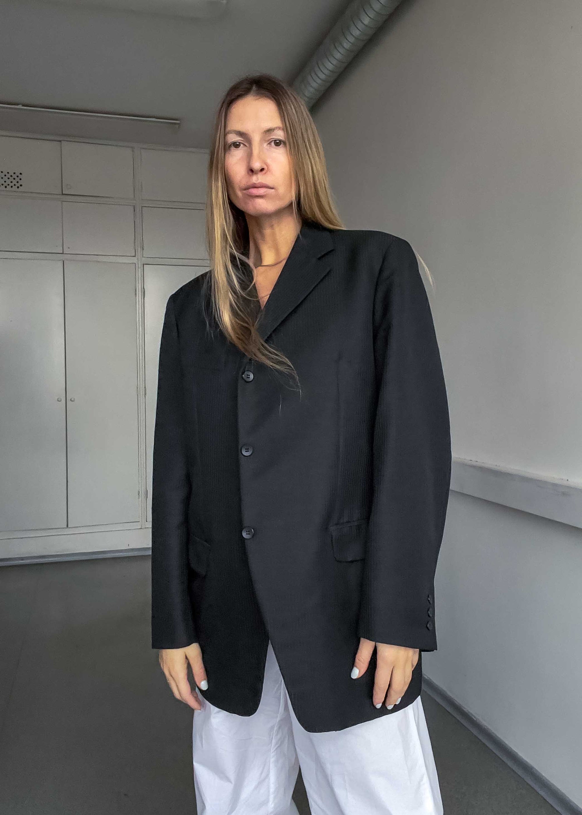 Vintage Black Striped Oversized Blazer