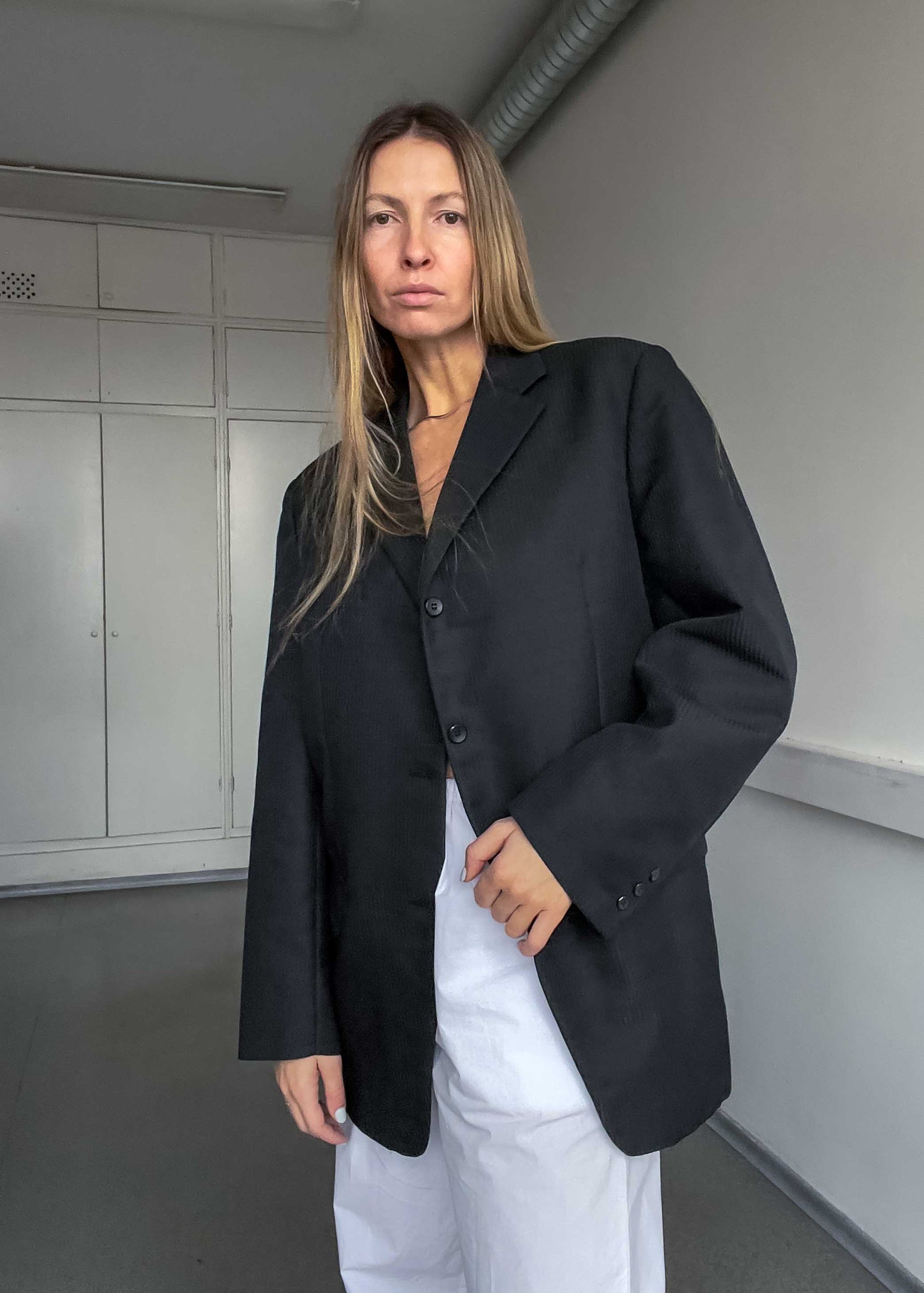 Vintage Black Striped Oversized Blazer