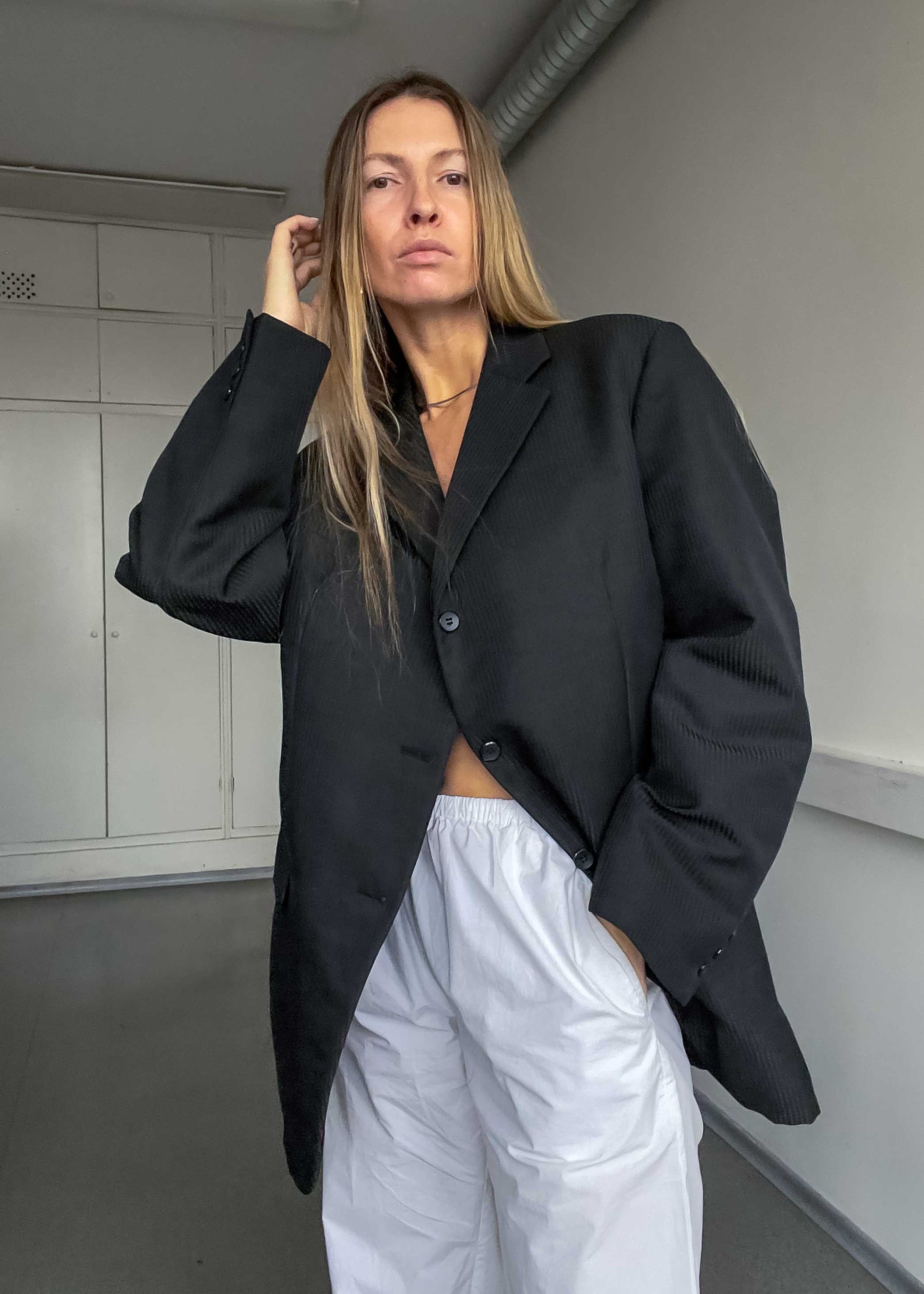 Vintage Black Striped Oversized Blazer