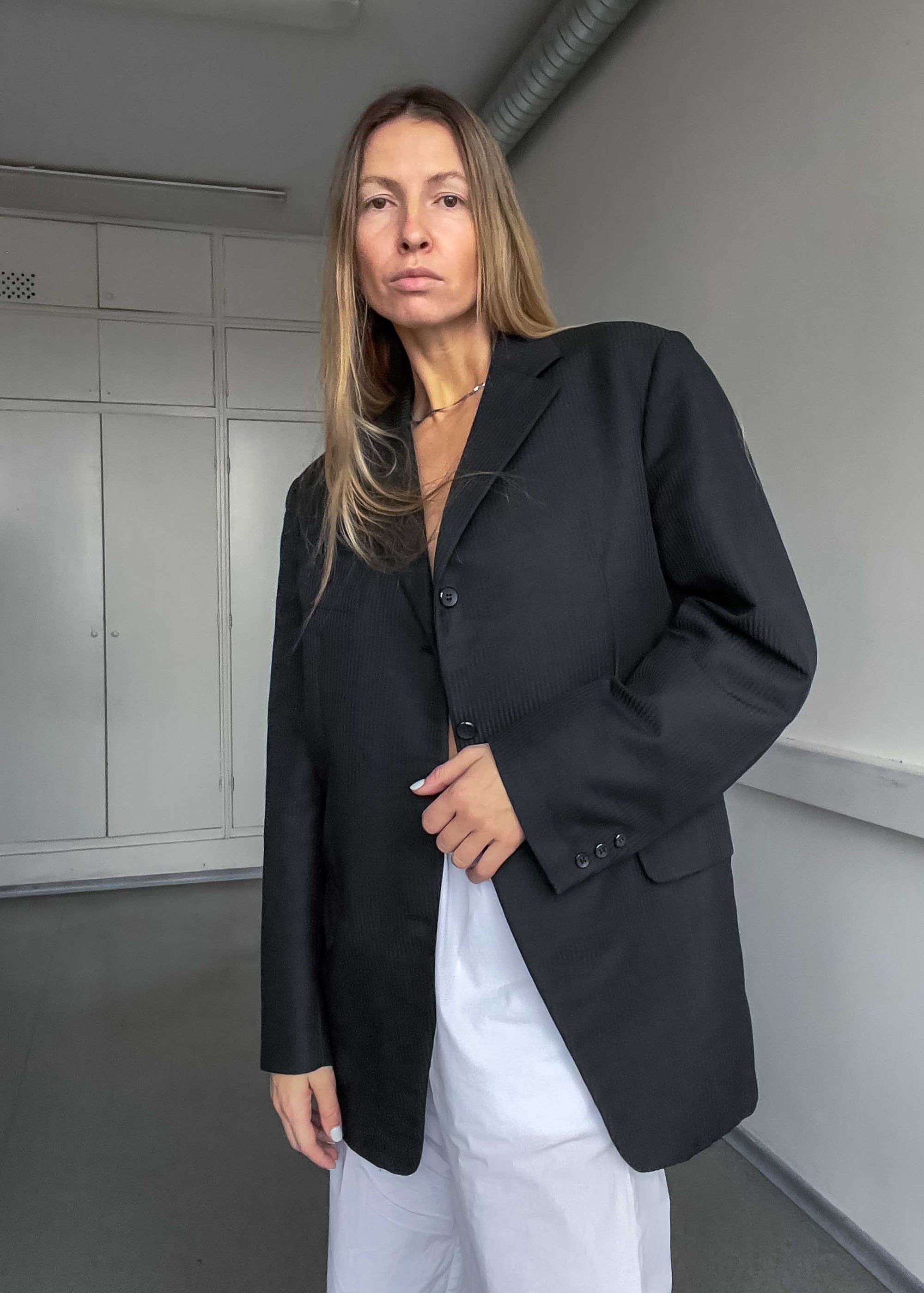 Vintage Black Striped Oversized Blazer