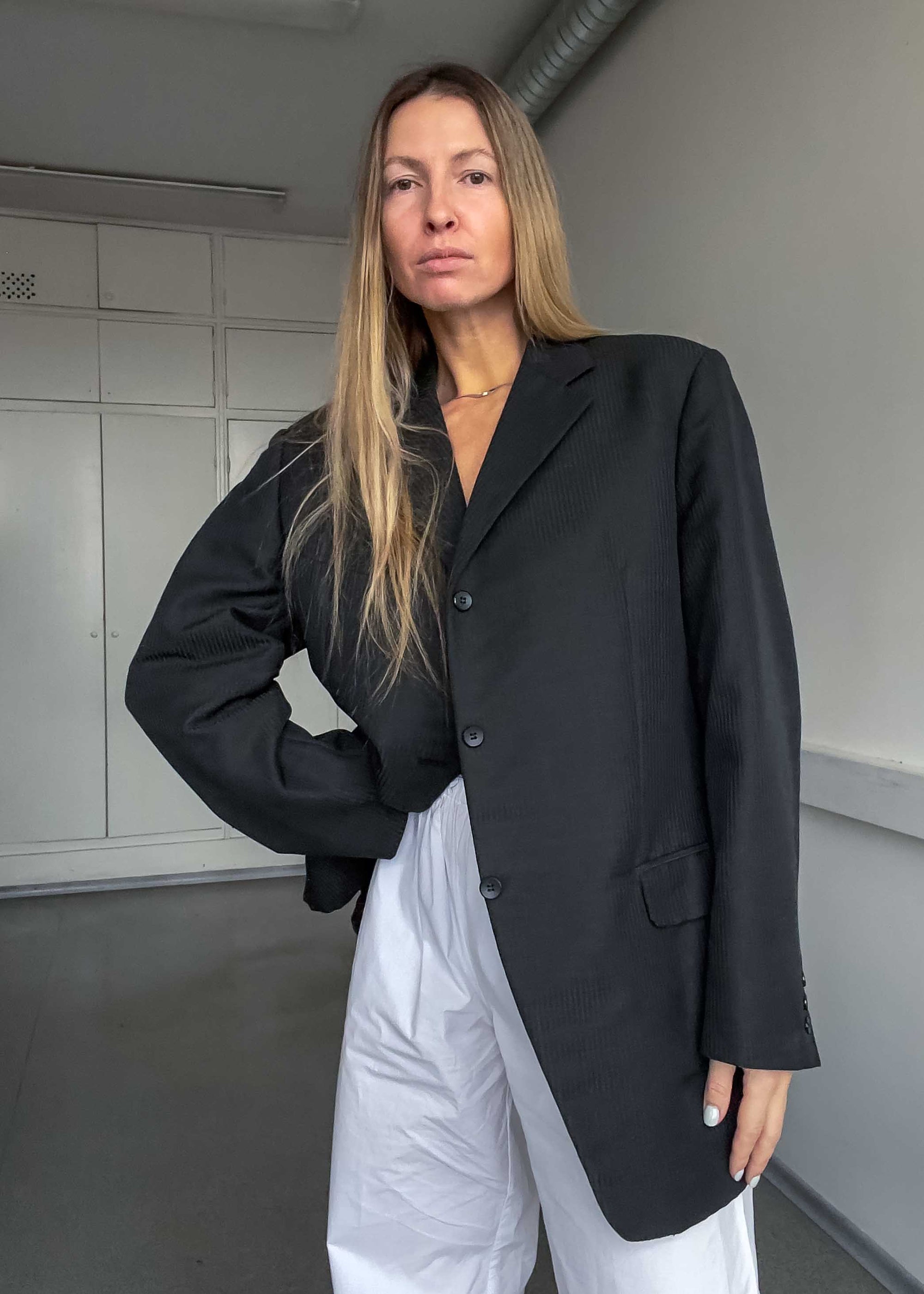 Vintage Black Striped Oversized Blazer