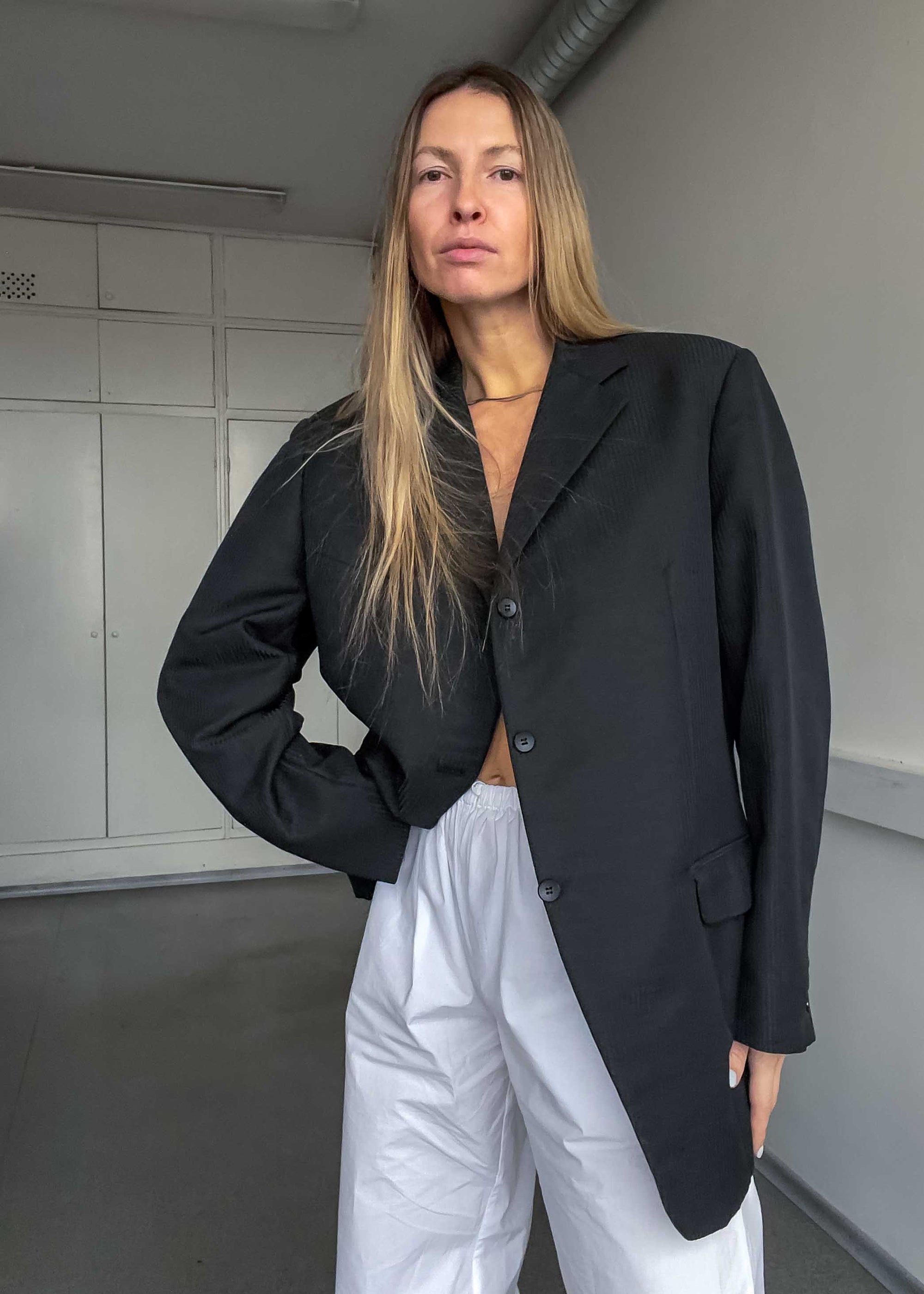 Vintage Black Striped Oversized Blazer